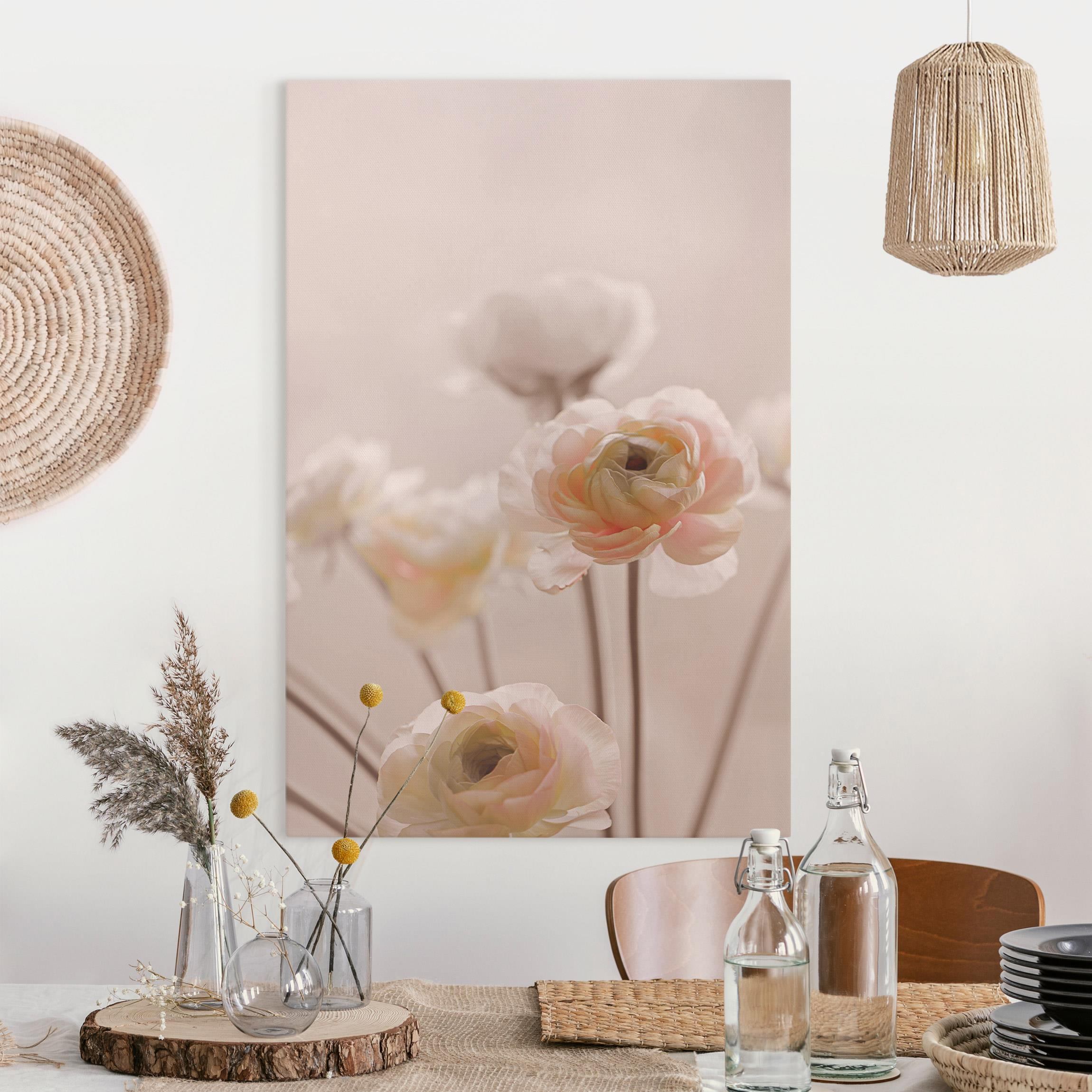 Leinwandbild Zarter Strauch an Rosa Blüten