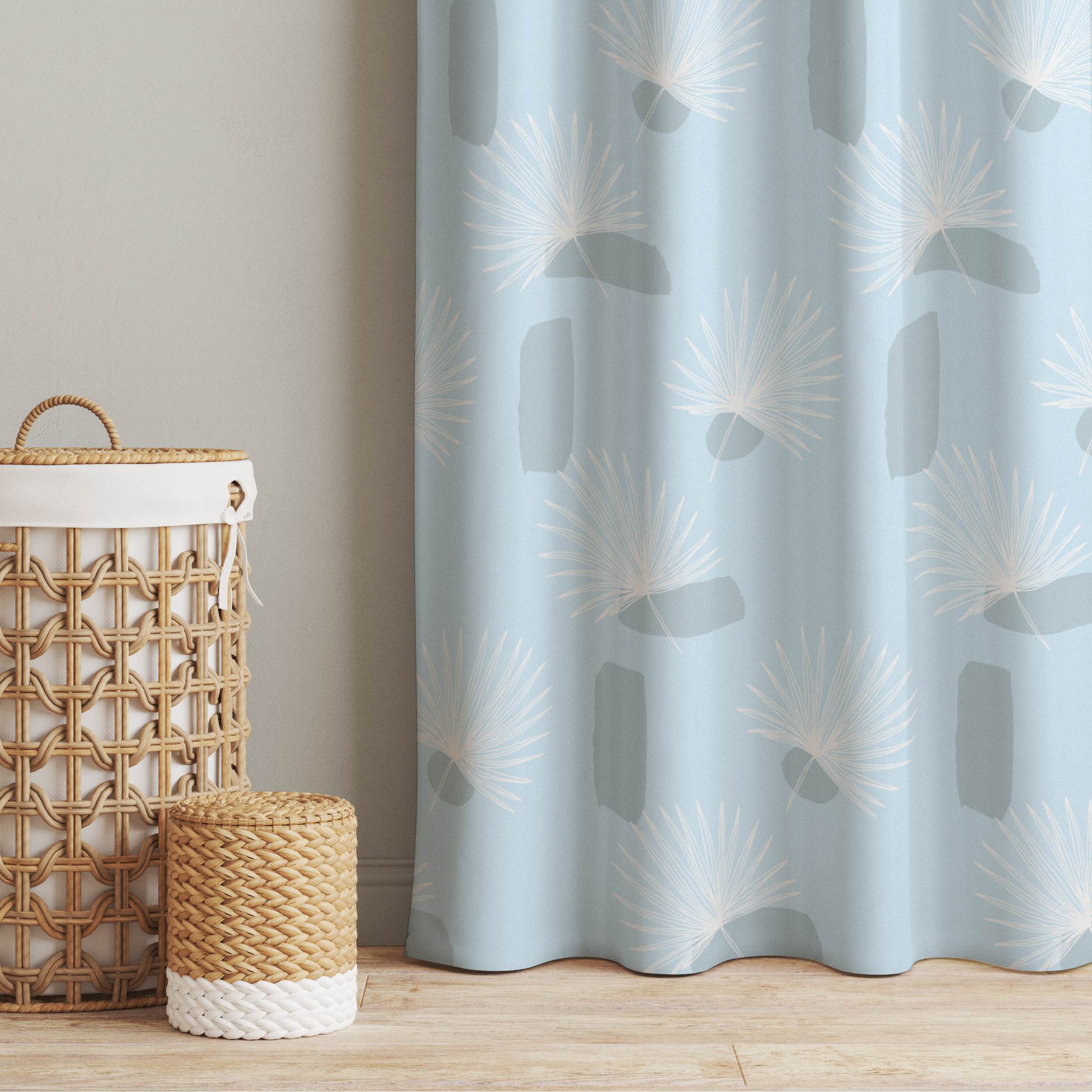 Vorhang Zwergpalmen Blätter - Himmelblau