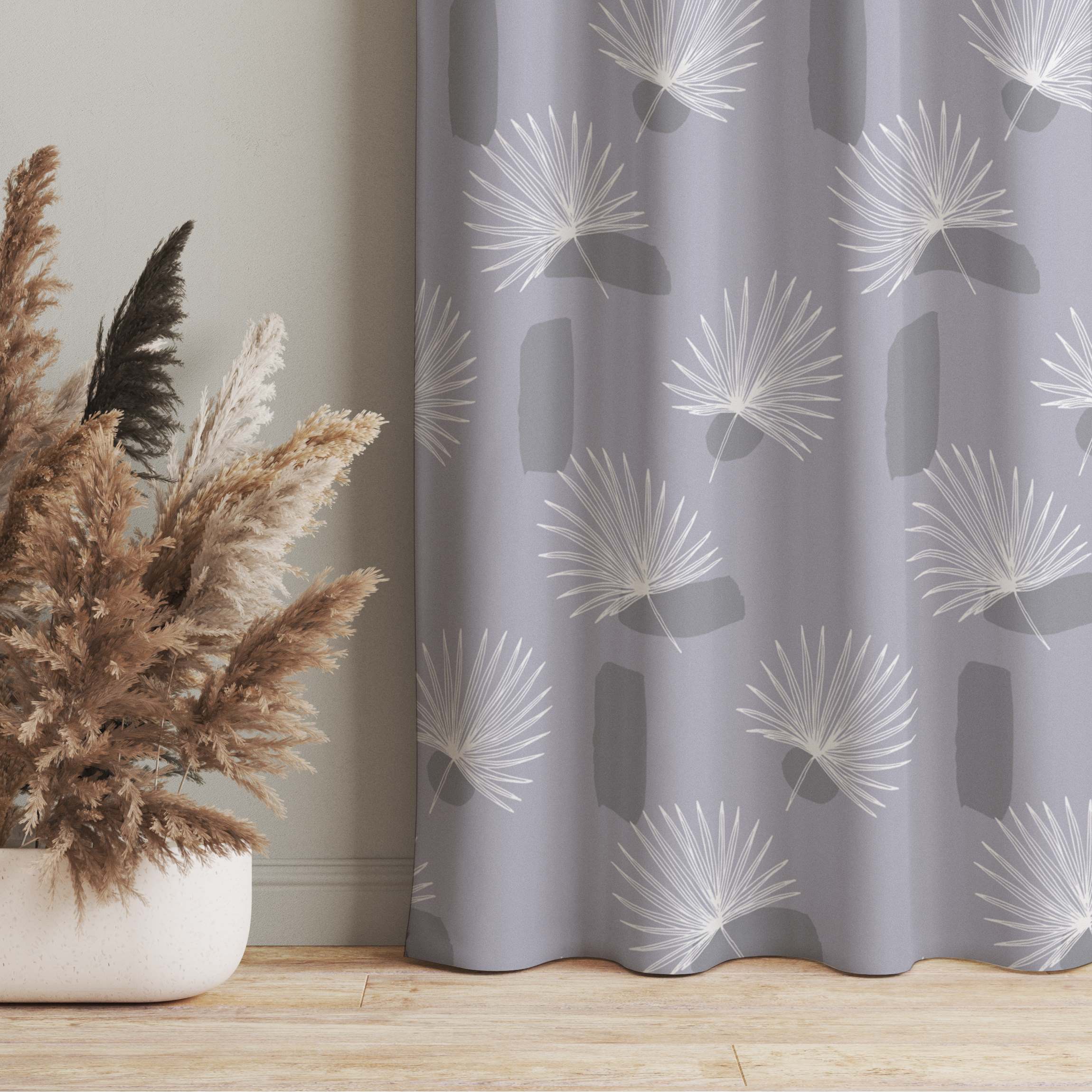 Vorhang Zwergpalmen Blätter - Pastell graues Violett