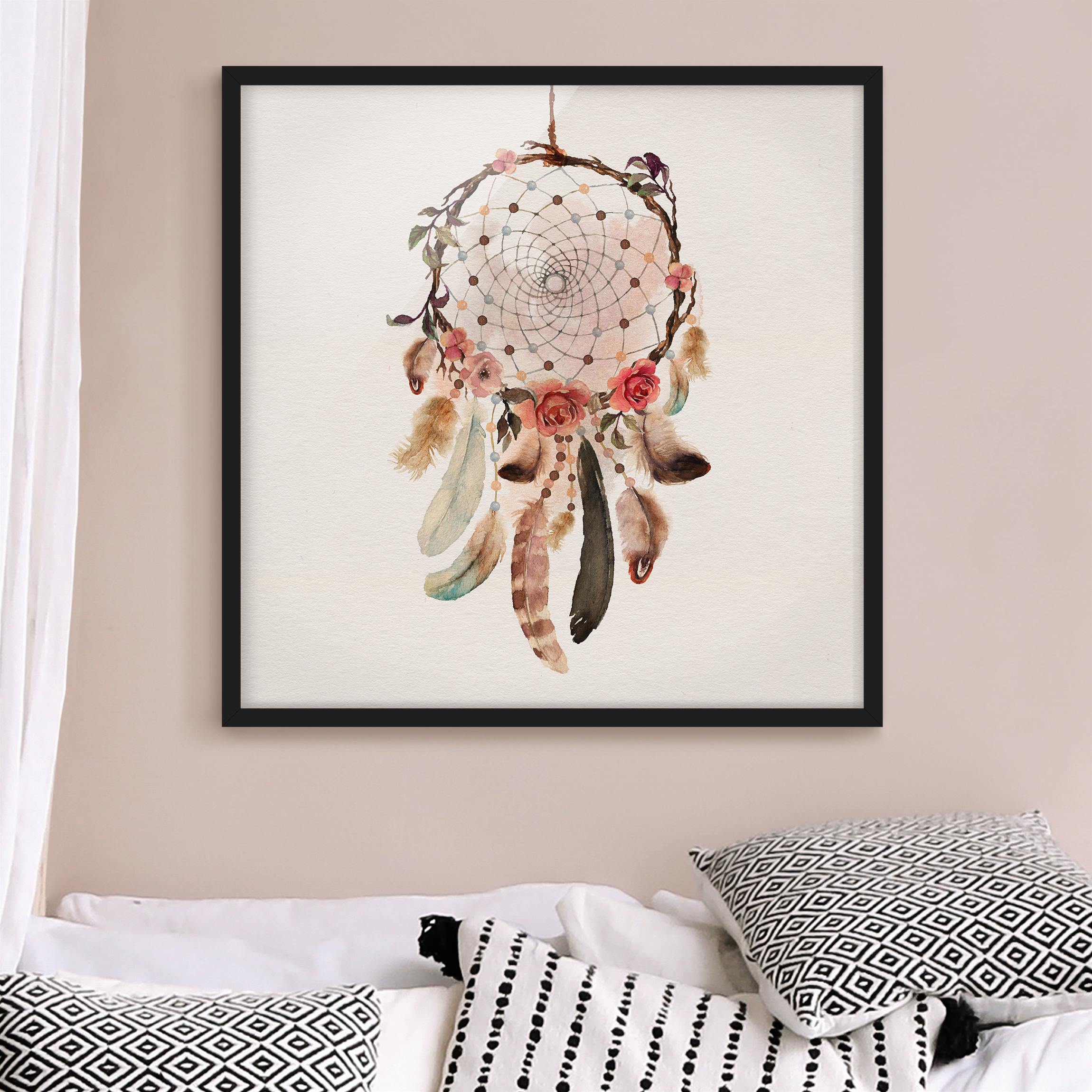 Gerahmtes Bild Traumfänger mit Perlen