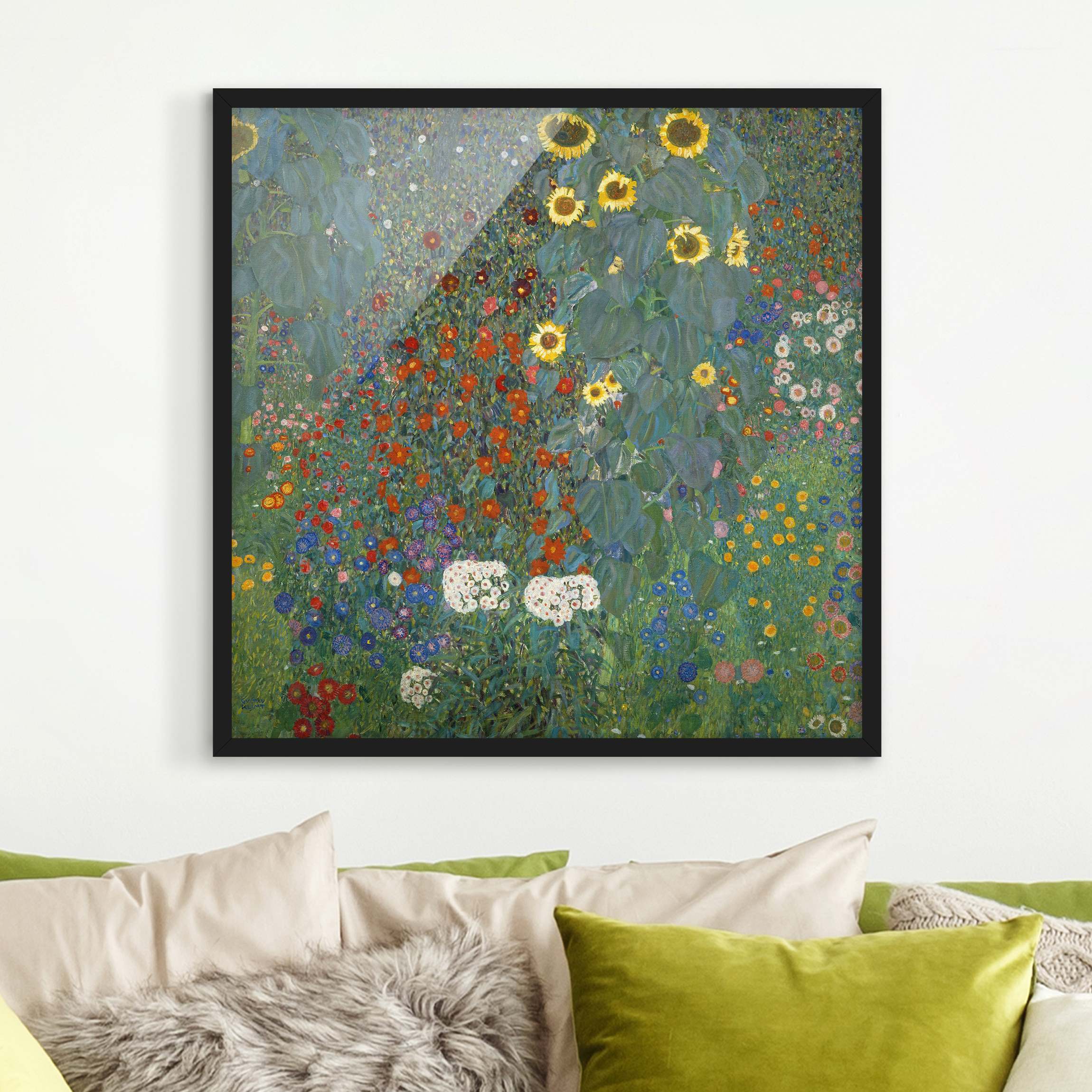 Bild mit Rahmen - Quadrat Gustav Klimt - Garten Sonnenblumen