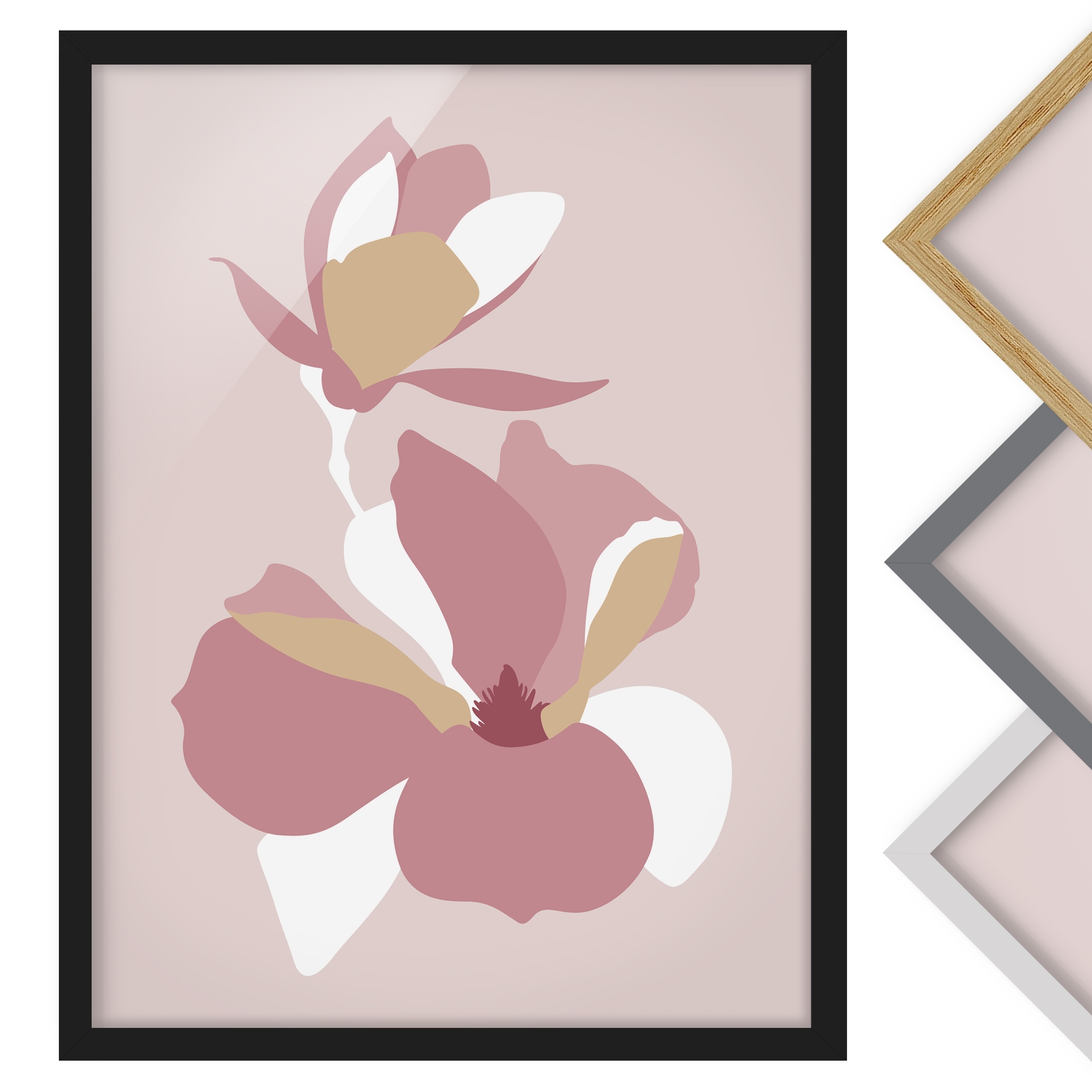 Bild mit Rahmen - Hochformat Line Art Blüten Pastell Rosa