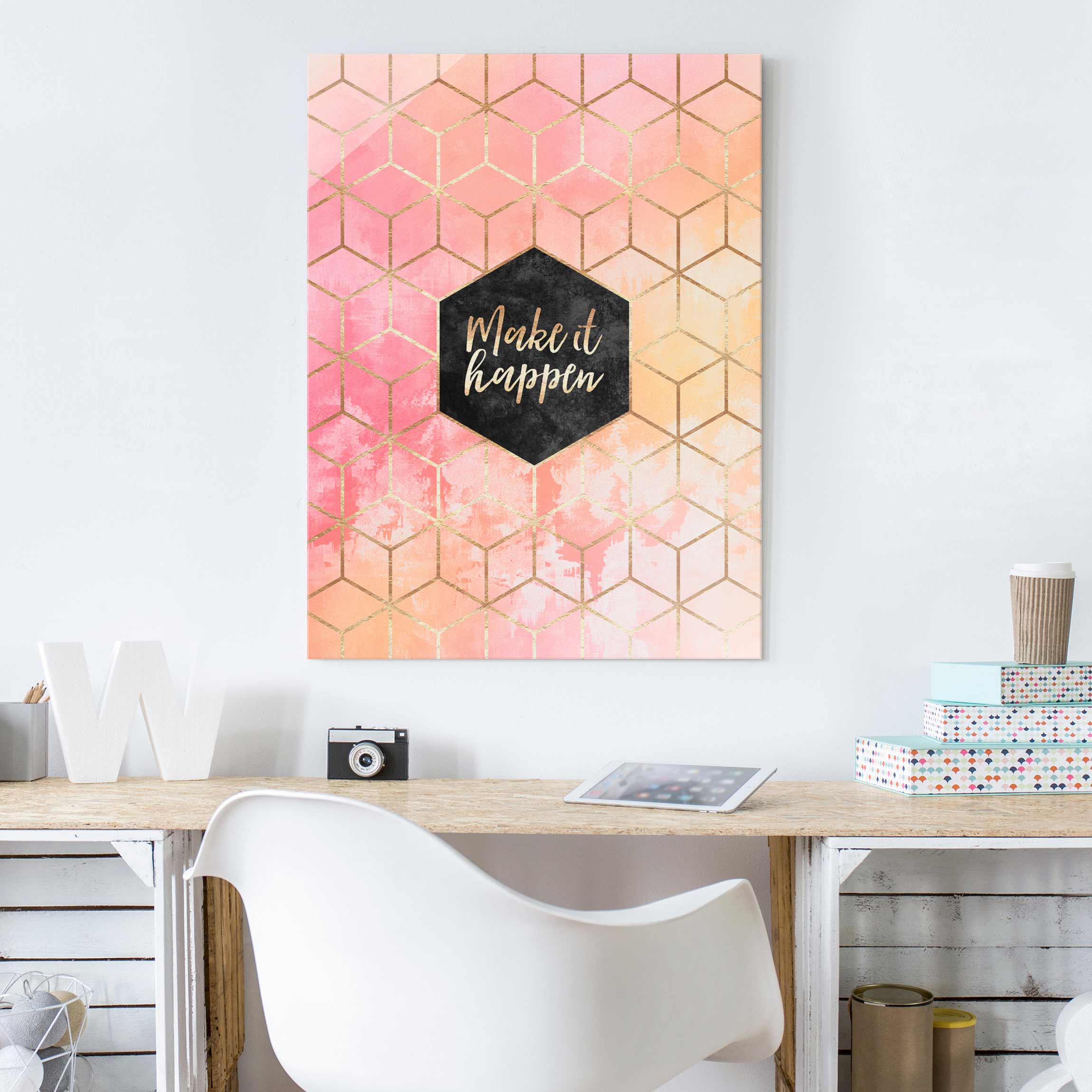 Glasbild Make It Happen Geometrie Pastell