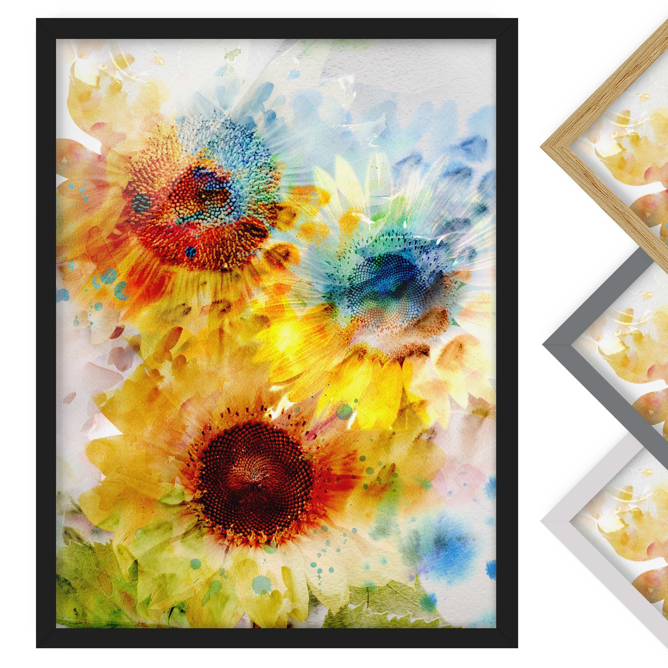 Blumen Bild mit Rahmen Aquarell Blumen Sonnenblumen