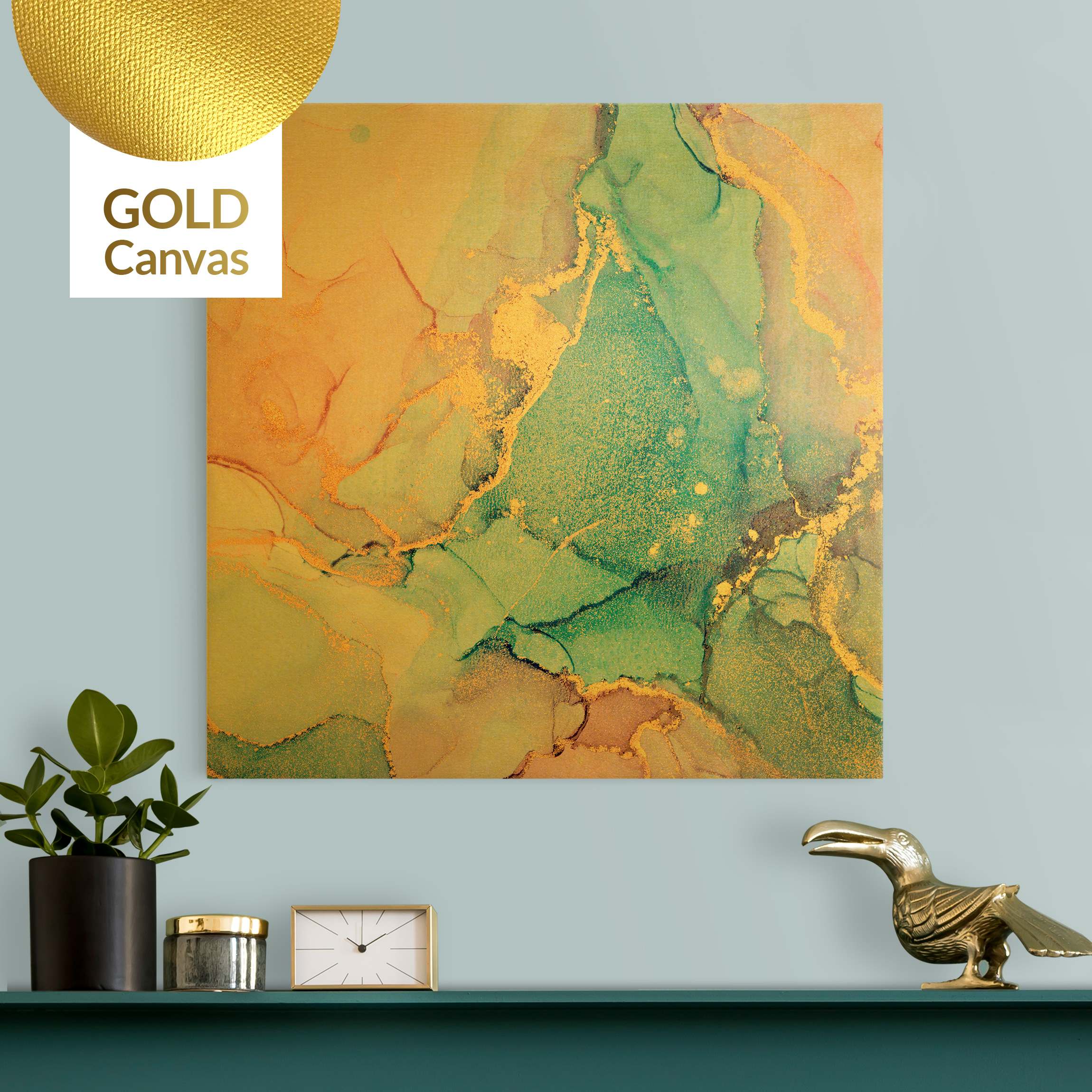 Leinwandbild Gold Aquarell Pastell Bunt mit Gold