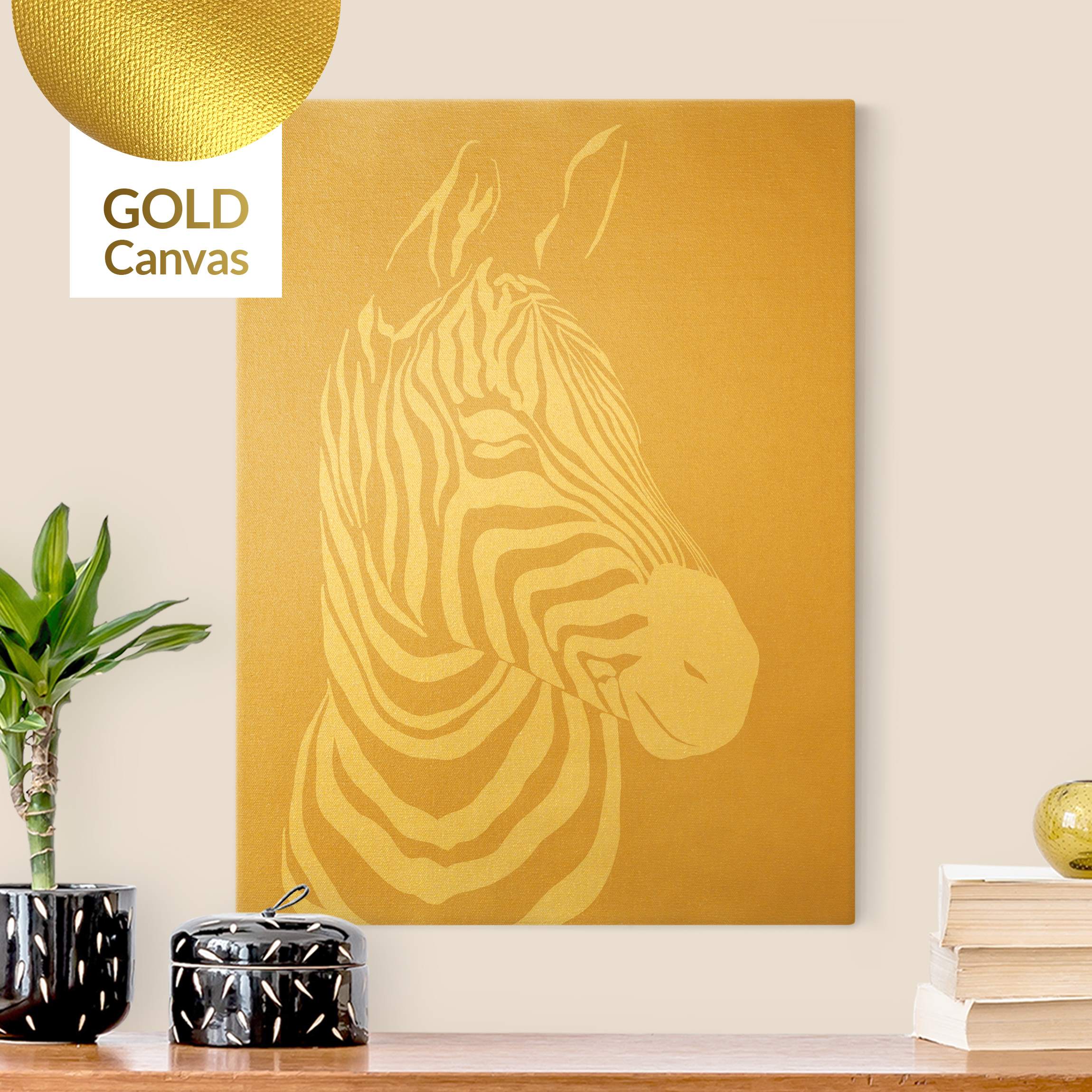 Leinwandbild Gold Safari Tiere - Portrait Zebra Beige