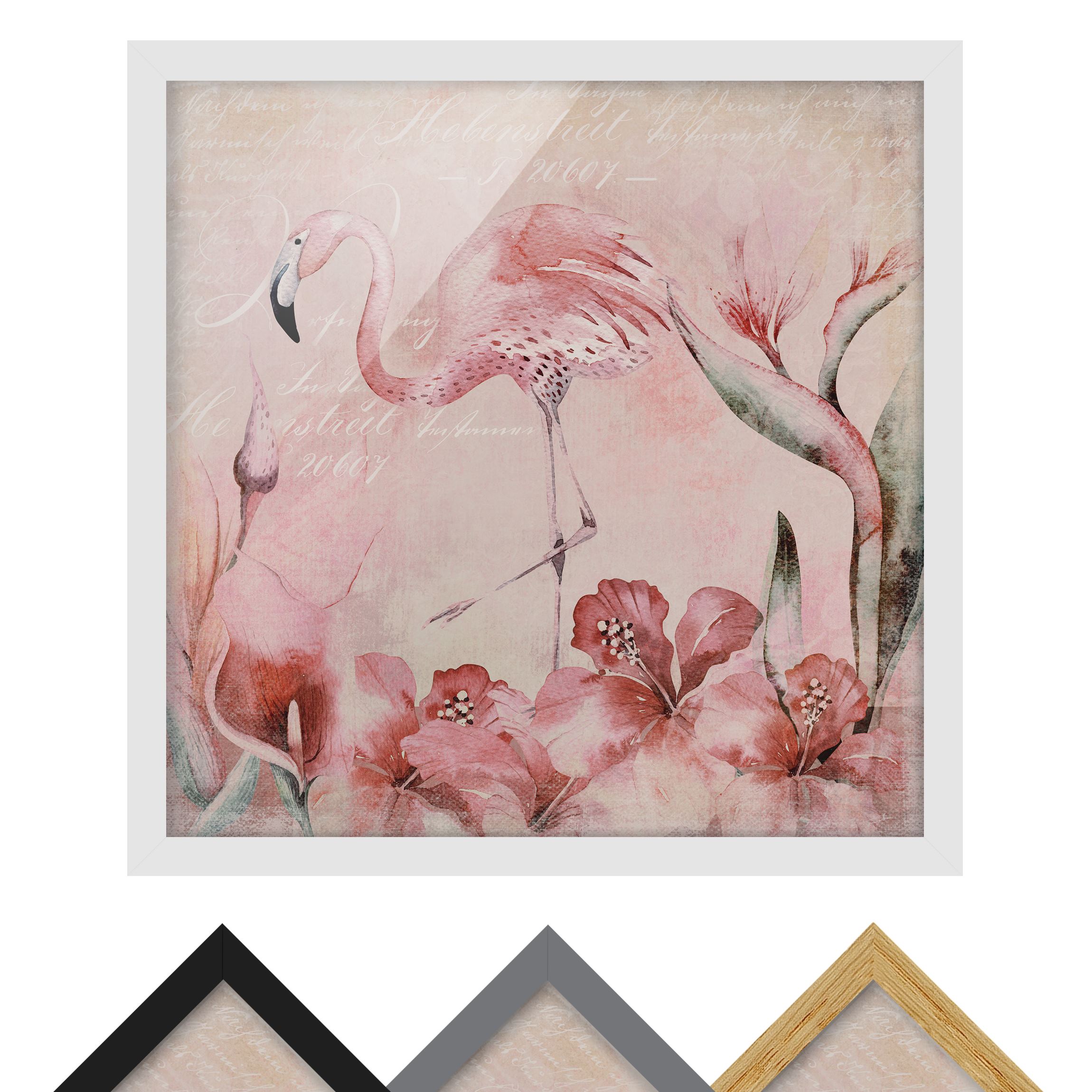 Bild mit Rahmen - Quadrat Shabby Chic Collage - Flamingo