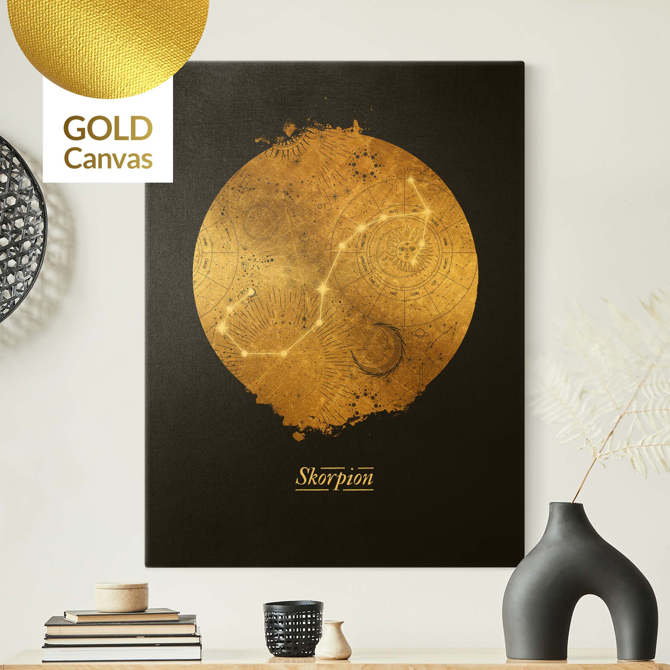 Leinwandbild Gold Sternzeichen Skorpion Grau Gold