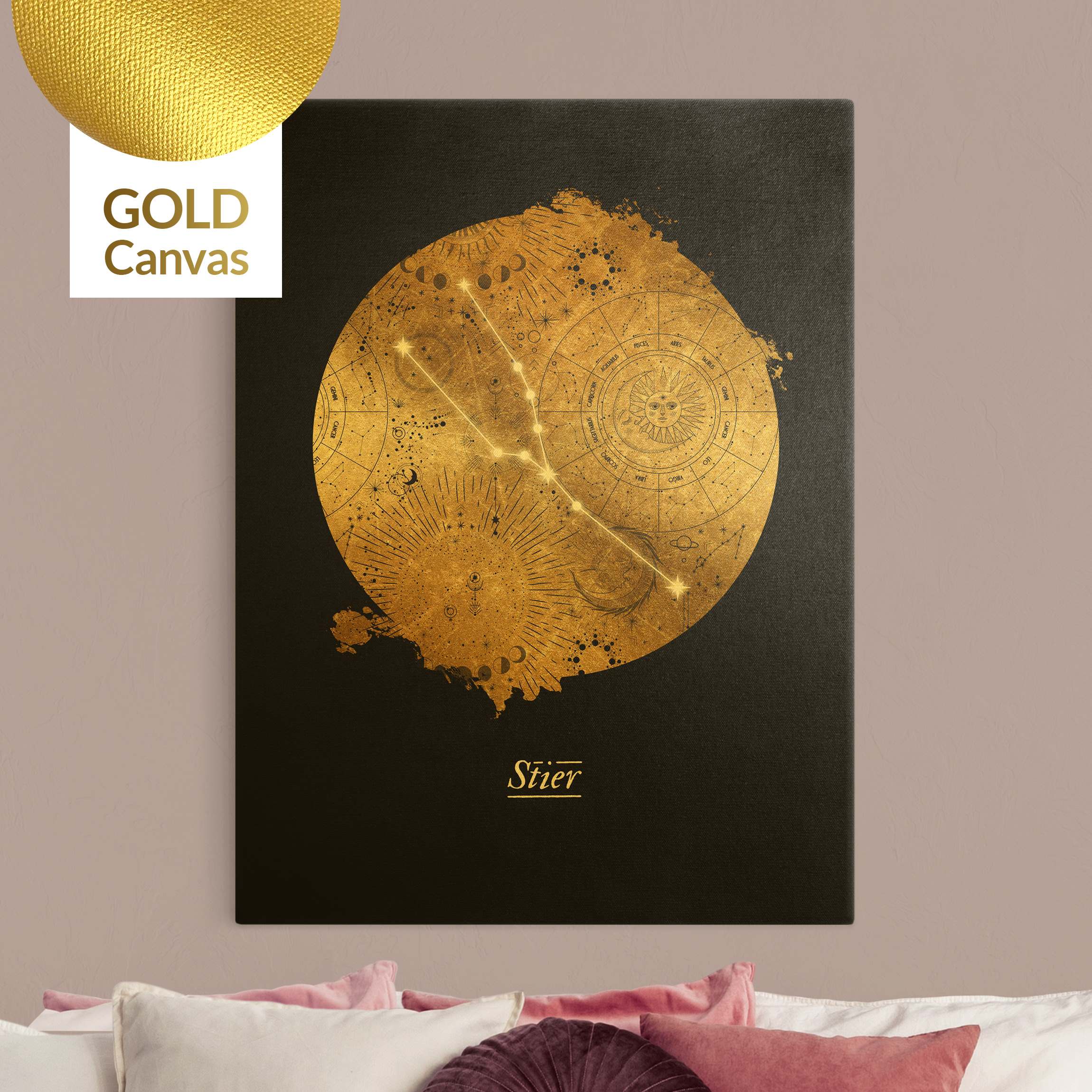 Leinwandbild Gold Sternzeichen Stier Grau Gold