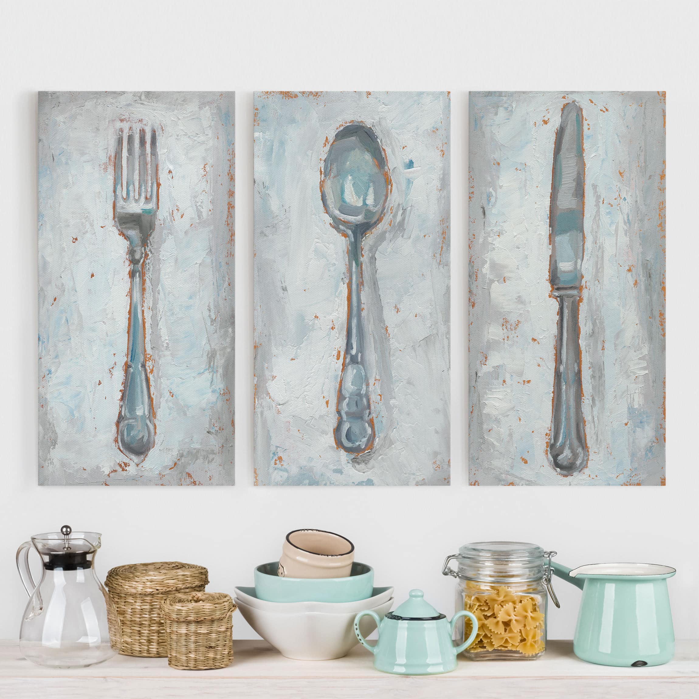 3-teiliges Leinwandbild Impressionistisches Besteck Set I
