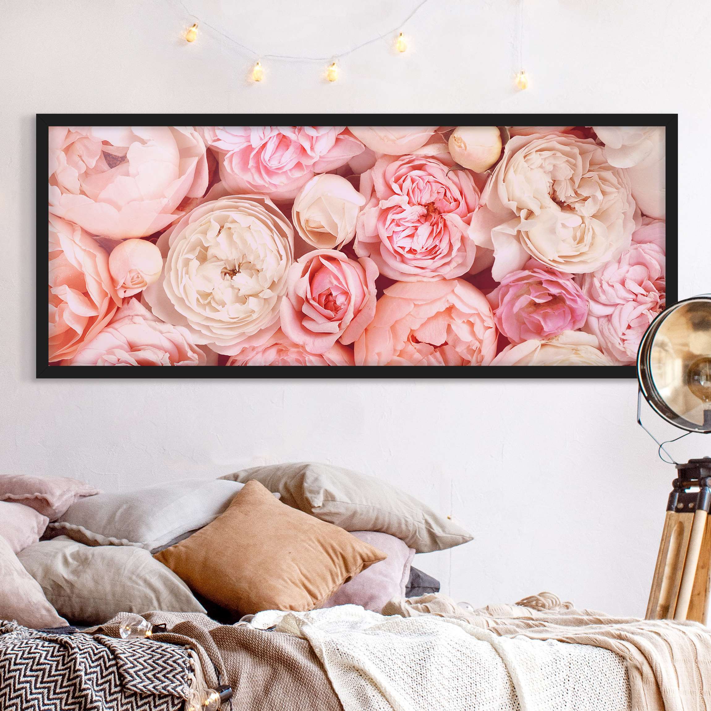 Bild mit Rahmen - Panorama Rosen Rosé Koralle Shabby