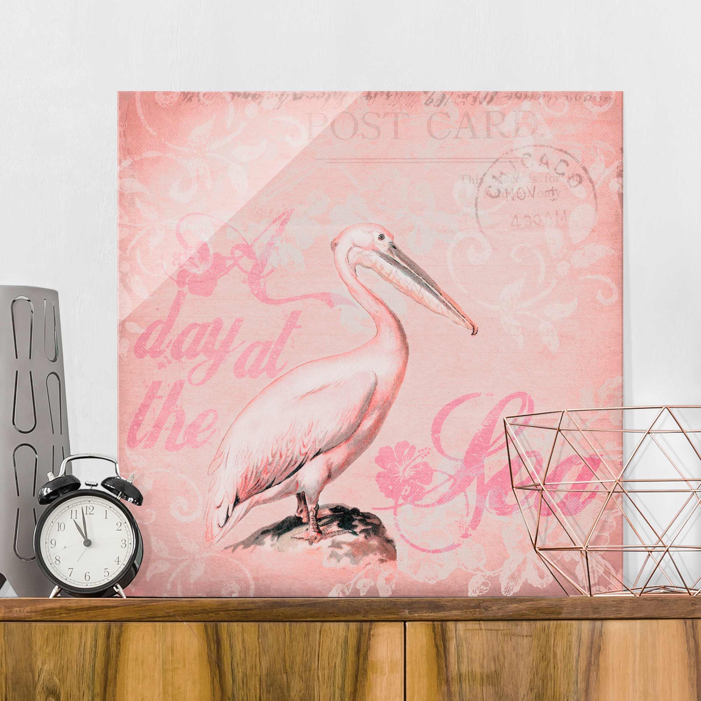 Glasbild Shabby Chic Collage - Pelikan