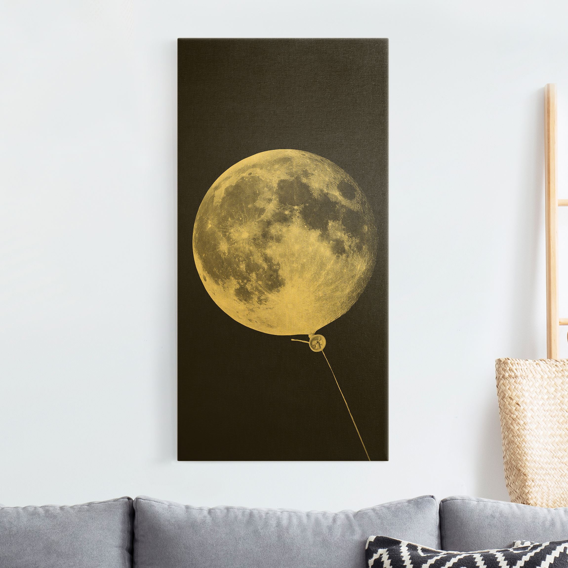 Leinwandbild Gold Luftballon mit Mond