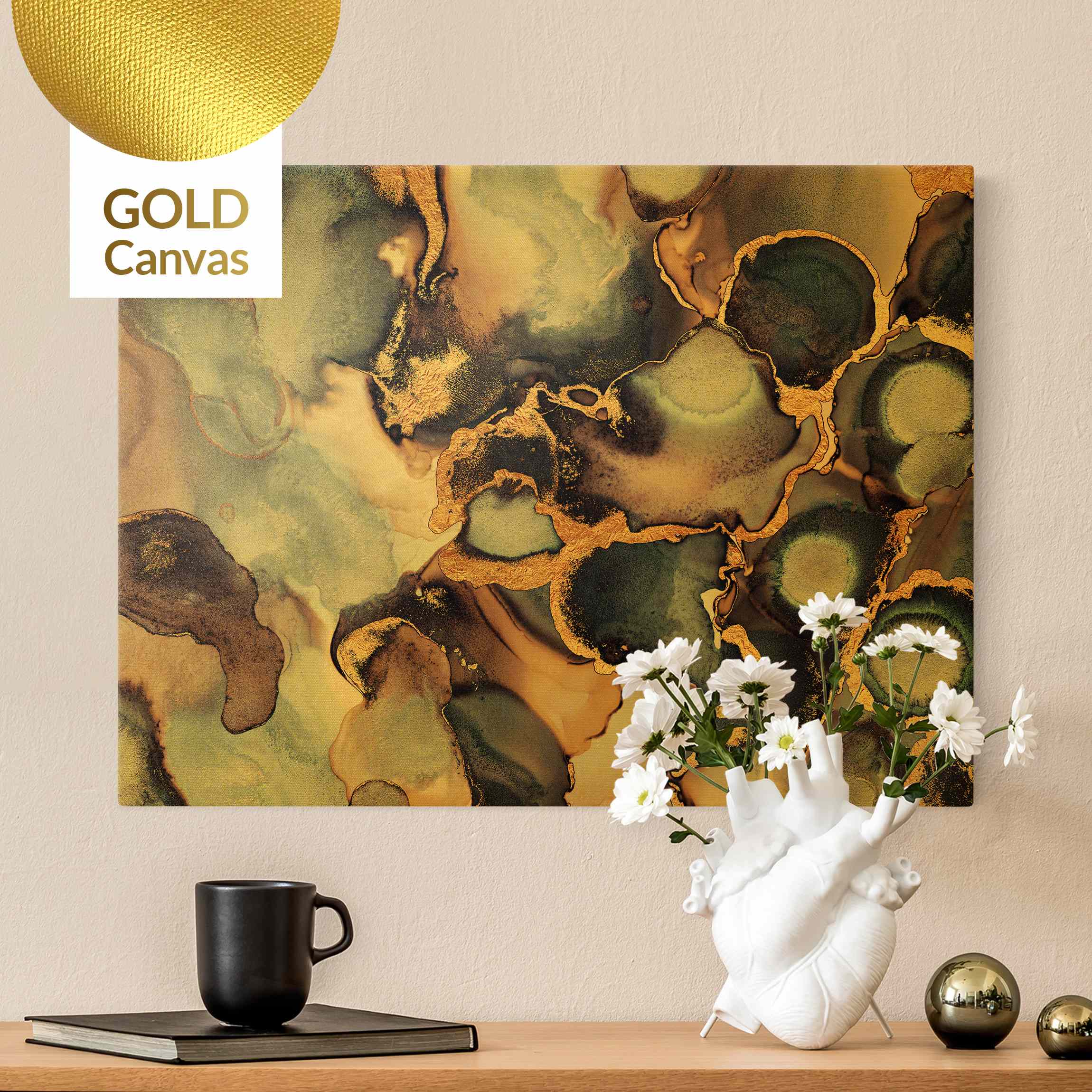 Leinwandbild Gold Marmor Aquarell mit Gold