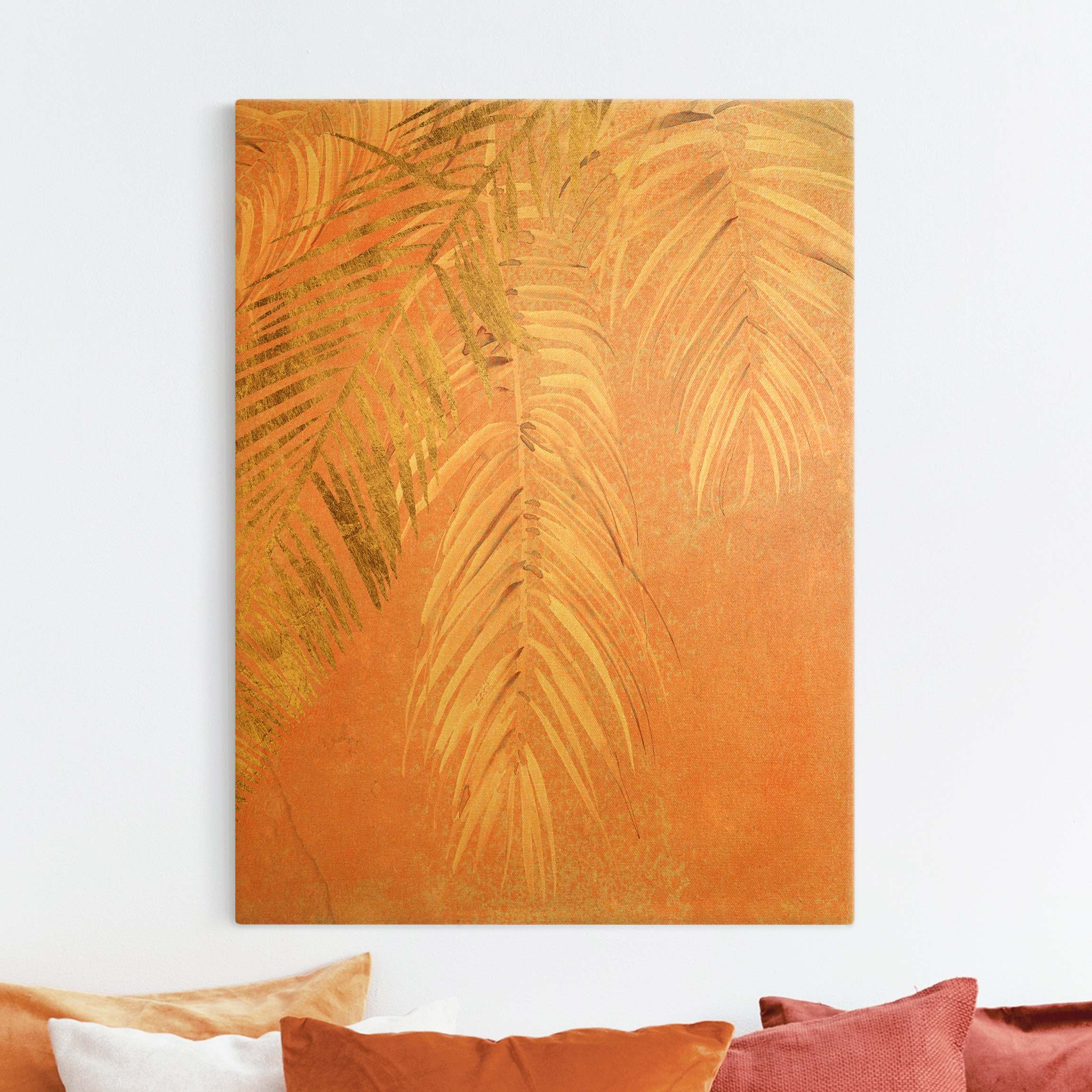 Leinwandbild Gold Palmenblätter Rosa und Gold I