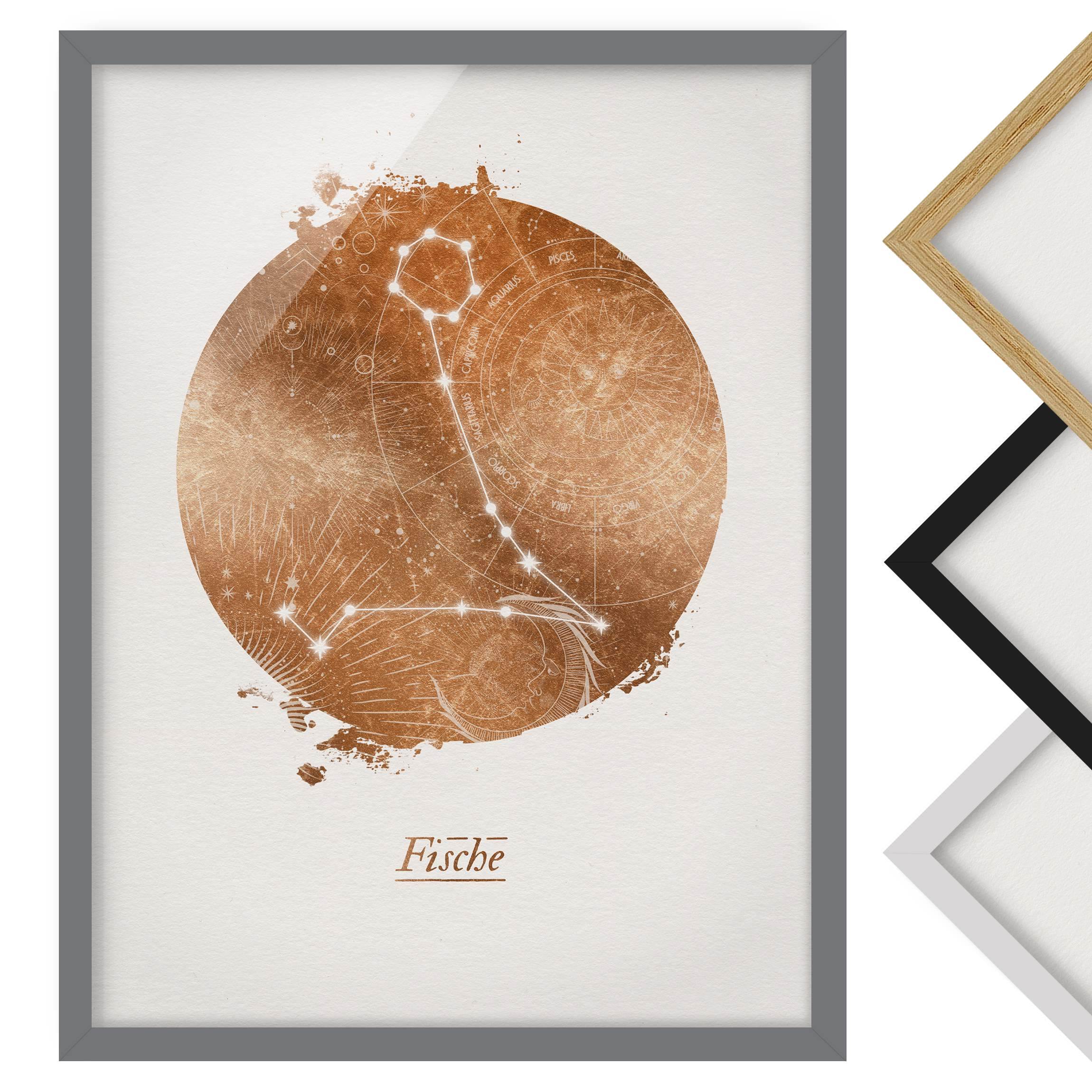 Bild mit Rahmen - Hochformat Sternzeichen Fische Gold