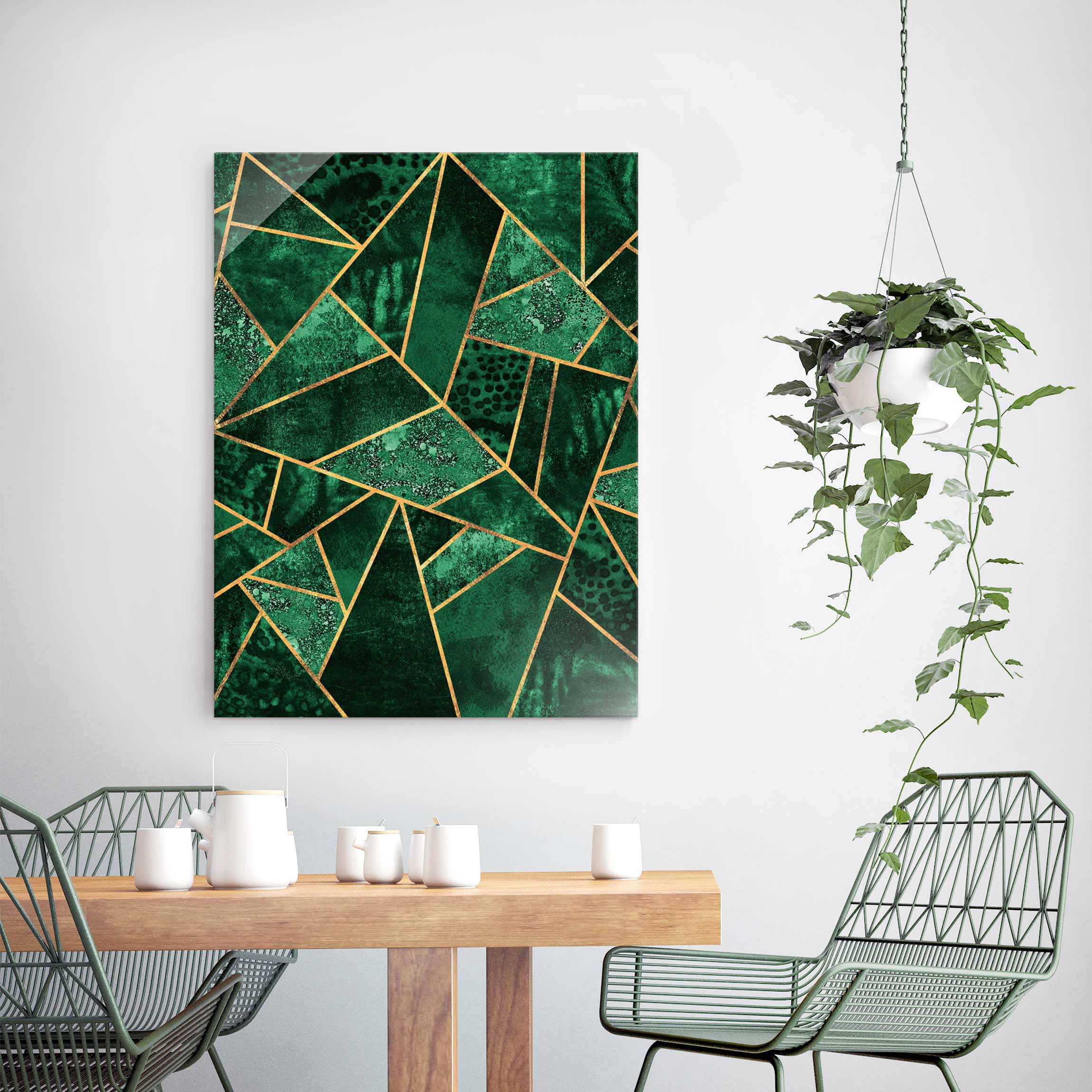 Glasbild Dunkler Smaragd mit Gold