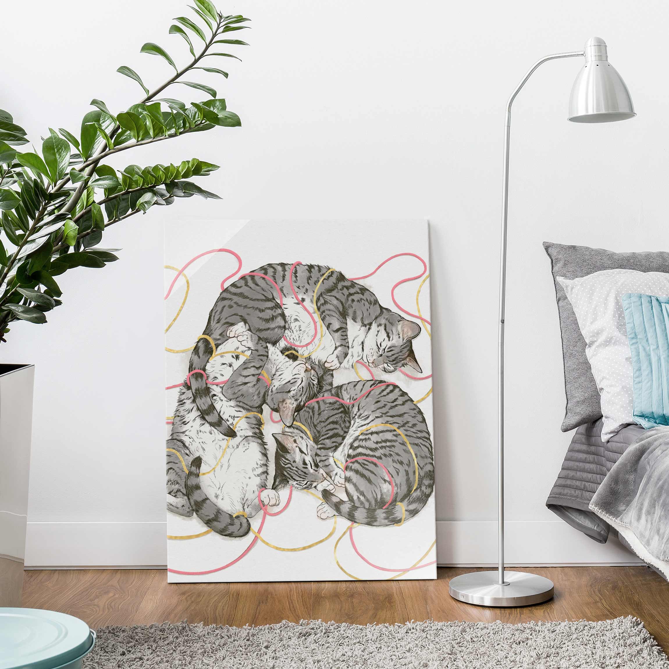 Glasbild Illustration Graue Katzen Malerei