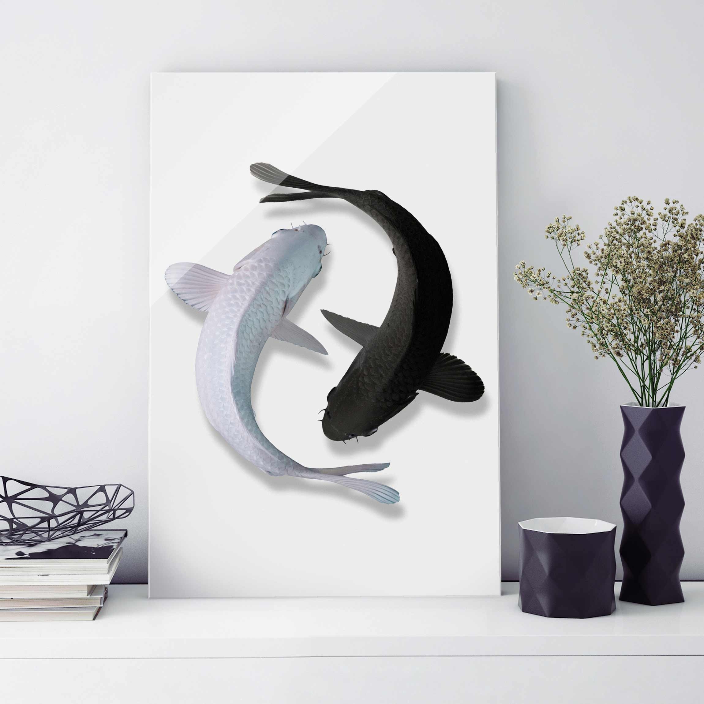 Glasbild - Hochformat Fische Ying & Yang
