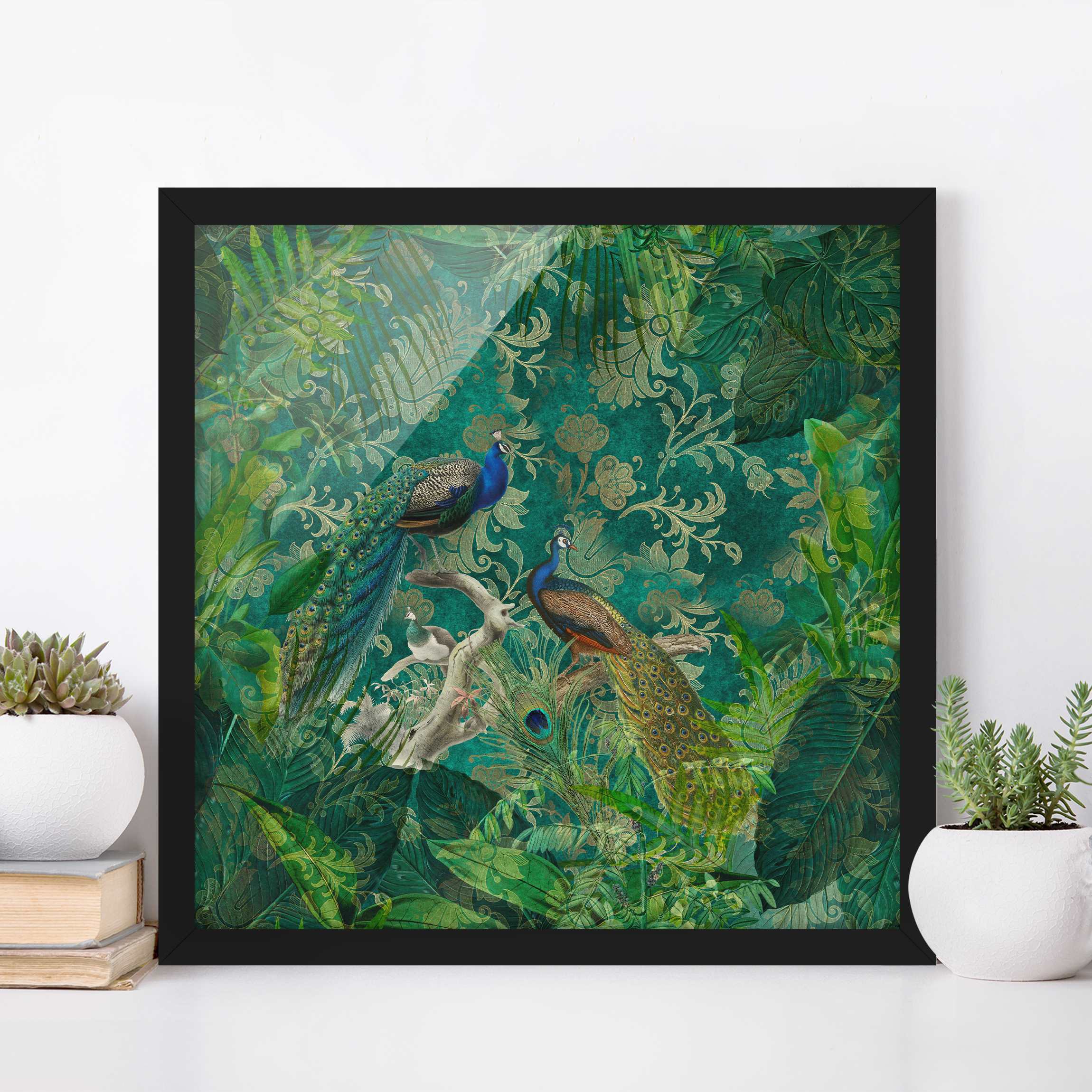 Bild mit Rahmen Shabby Chic Collage - Edler Pfau II