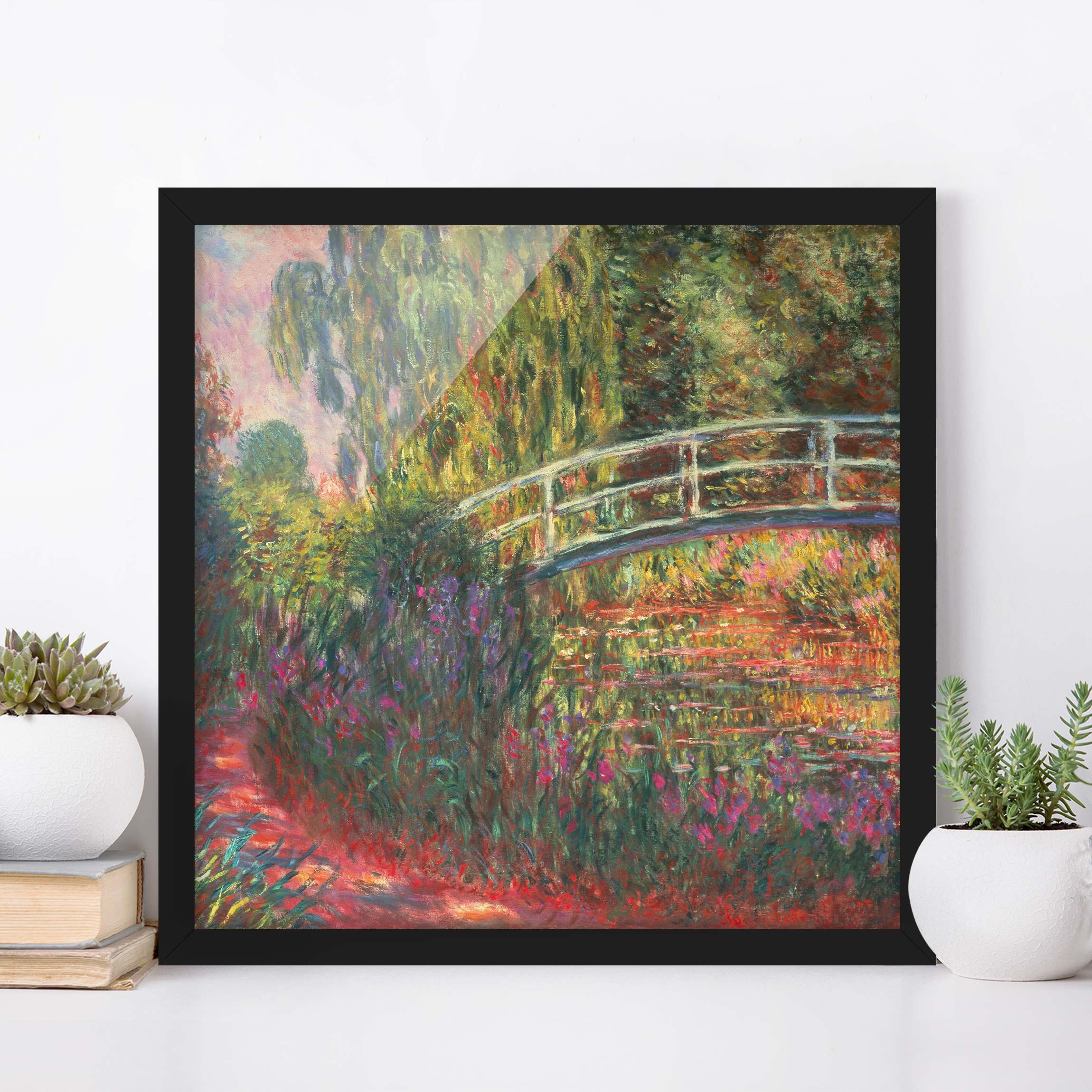 Bild mit Rahmen - Quadrat Claude Monet - Japanische Brücke im Garten von Giverny