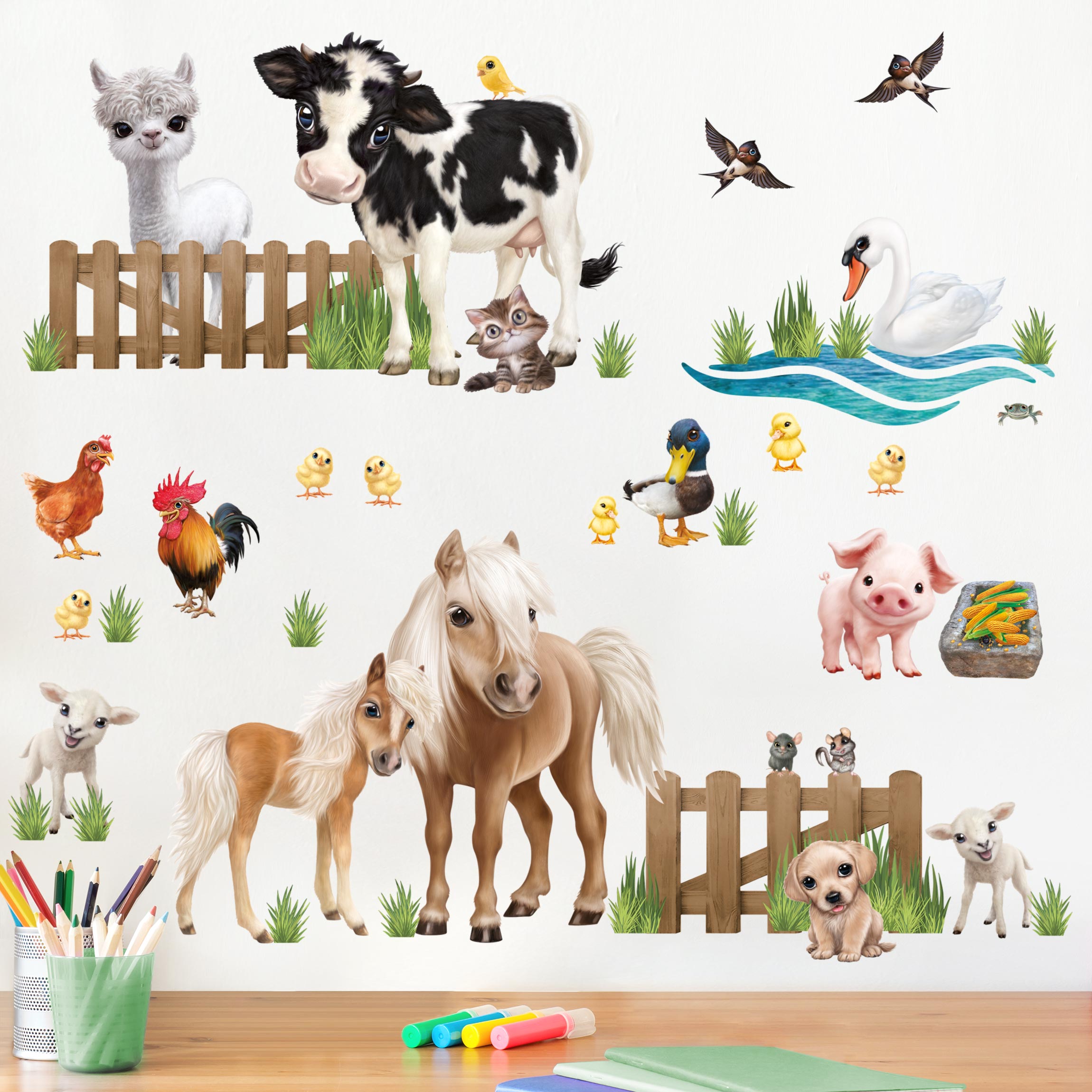 Wandtattoo 46-teilig Animal Club International - Tiere auf dem Bauernhof Mega Set