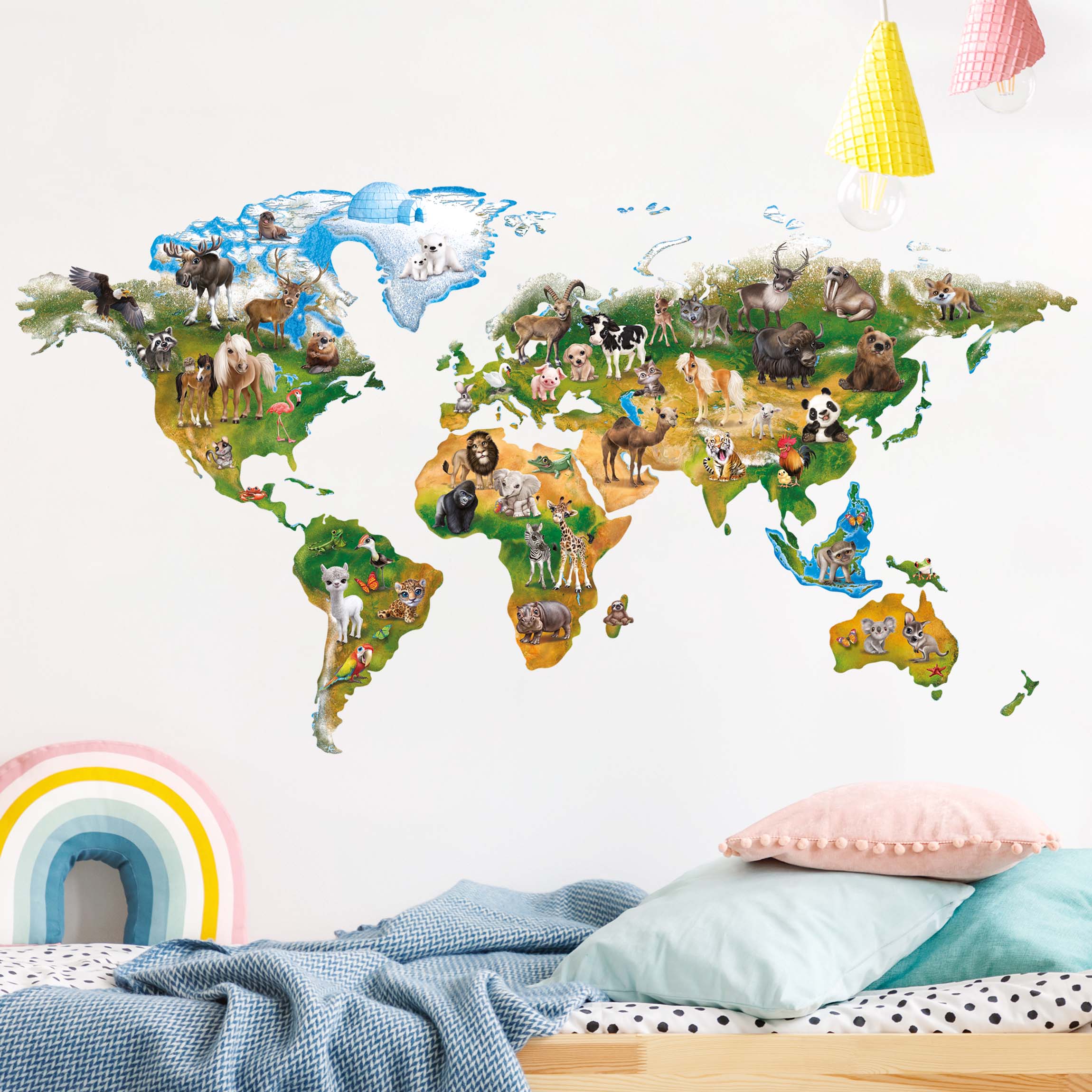 Wandtattoo Animal Club International - Weltkarte mit Tieren