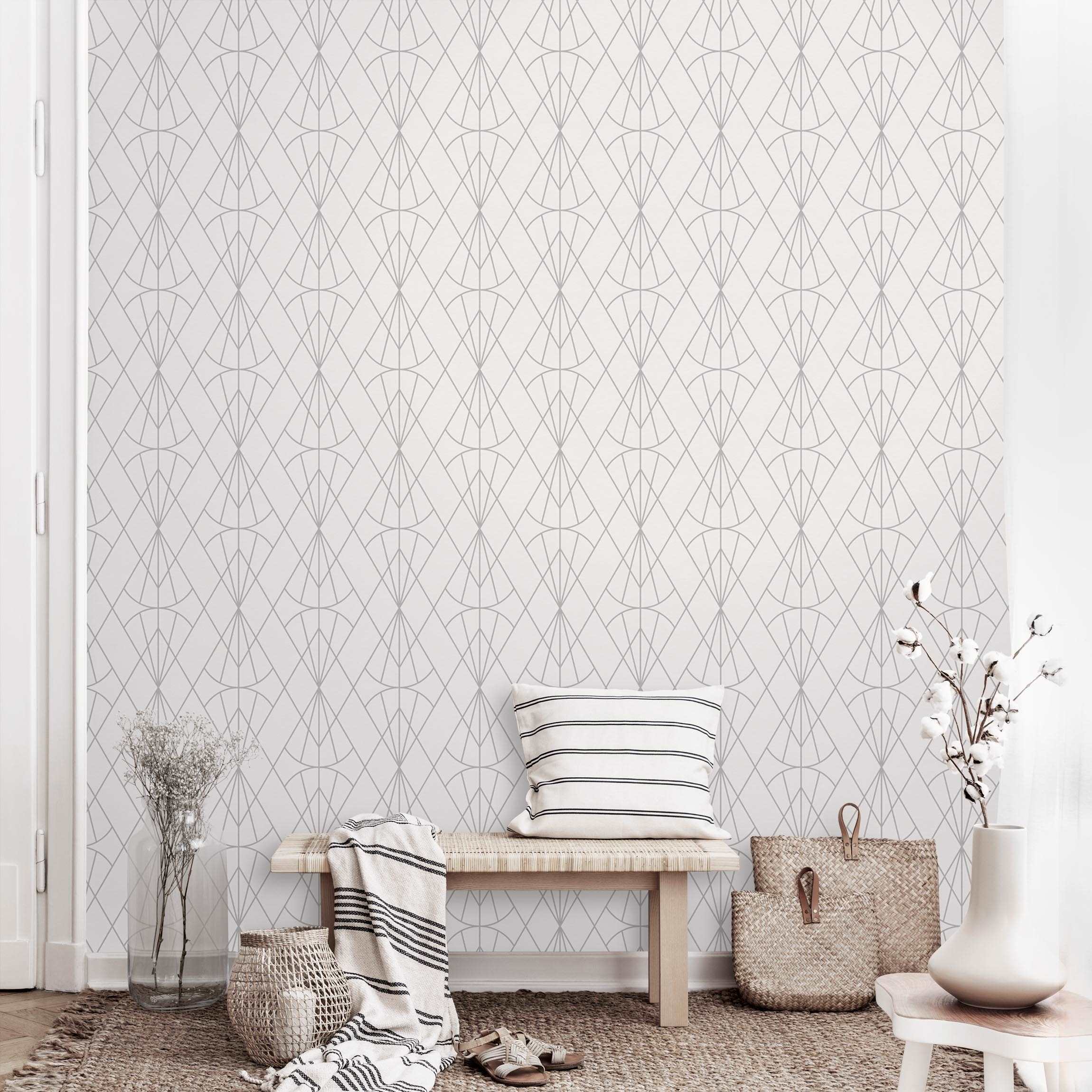 Fototapete Art Deco Diamant Muster in Grau XXL
