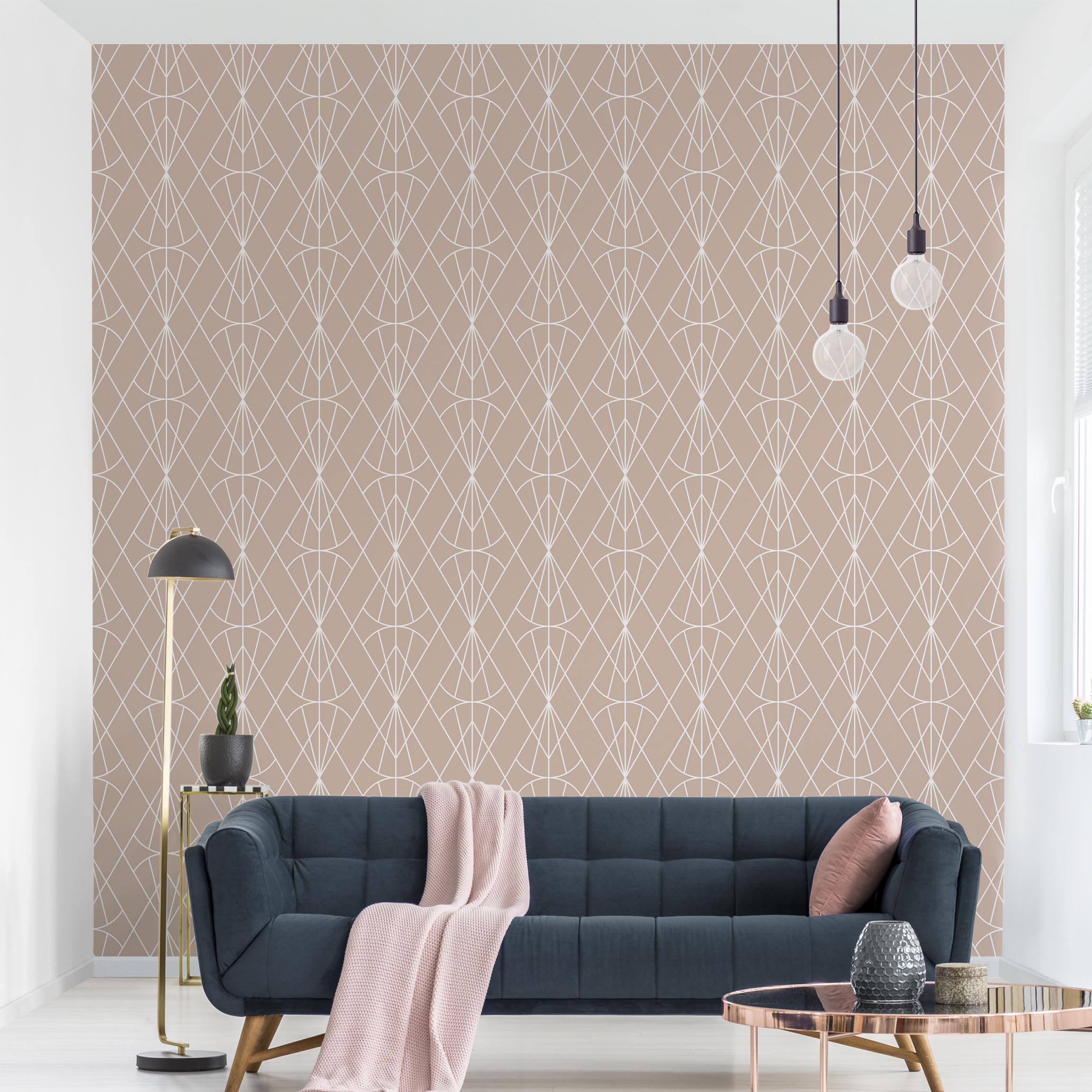 Mustertapete Art Deco Diamant Muster vor Beige XXL