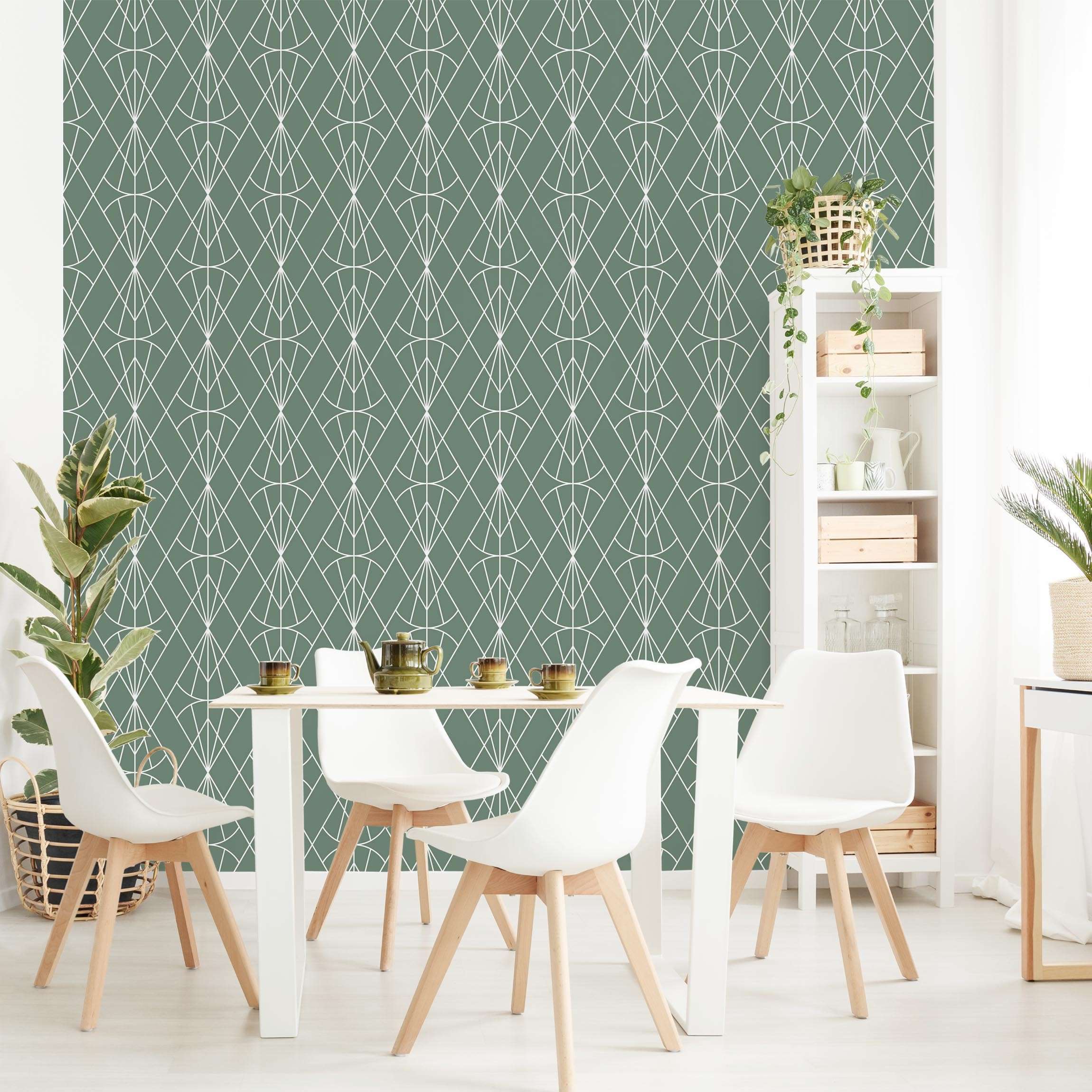 Mustertapete Art Deco Diamant Muster vor Grün XXL