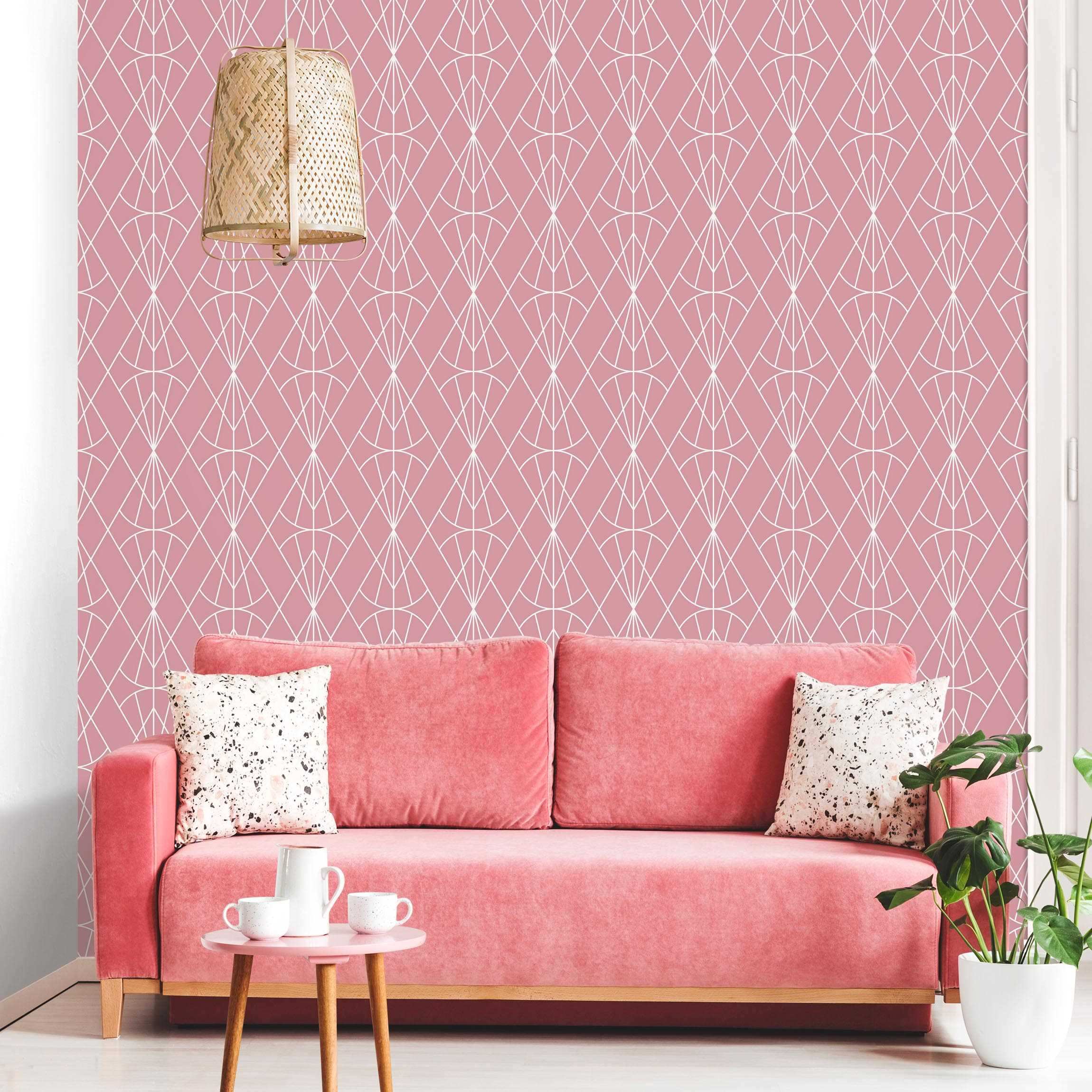 Mustertapete Art Deco Diamant Muster vor Rosa XXL