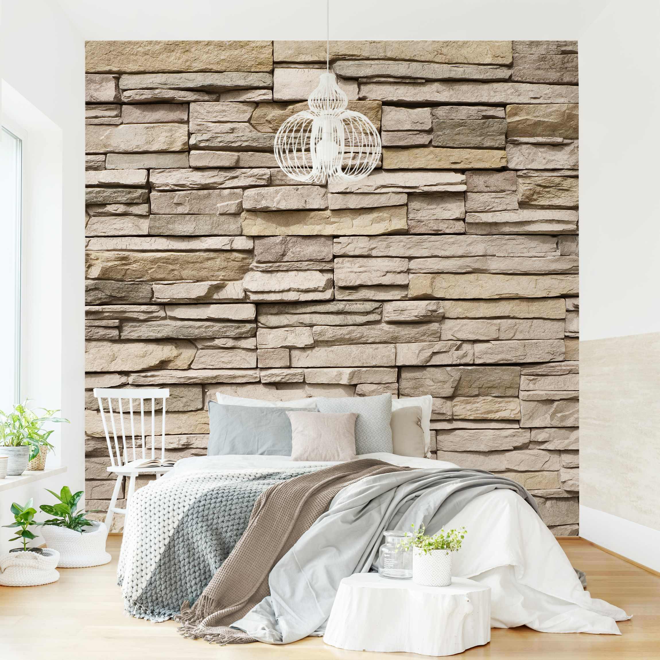 Fototapete 3D-Optik Asian Stonewall - Steinmauer aus großen hellen Steinen