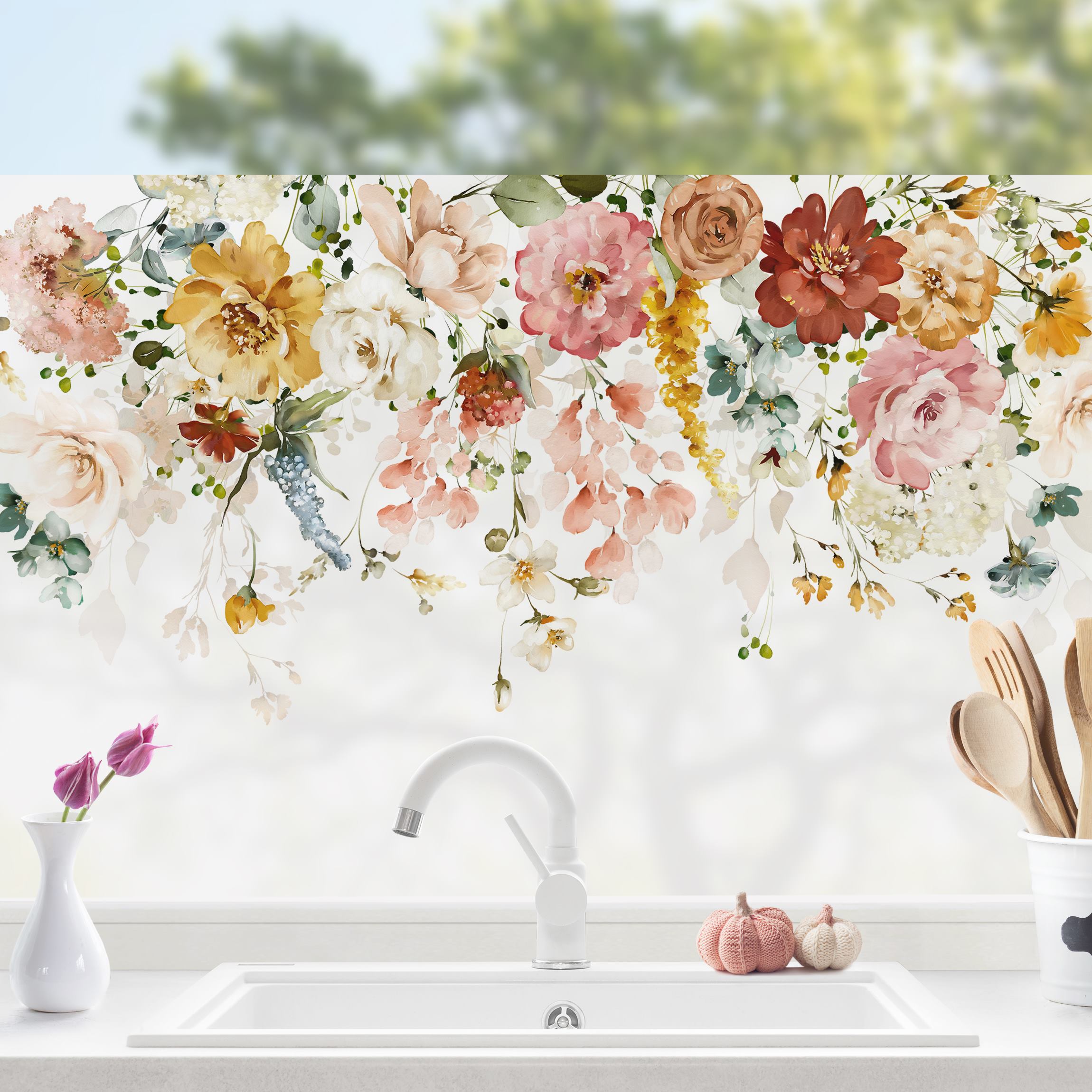 Fensterfolie Aquarell Blütenpracht