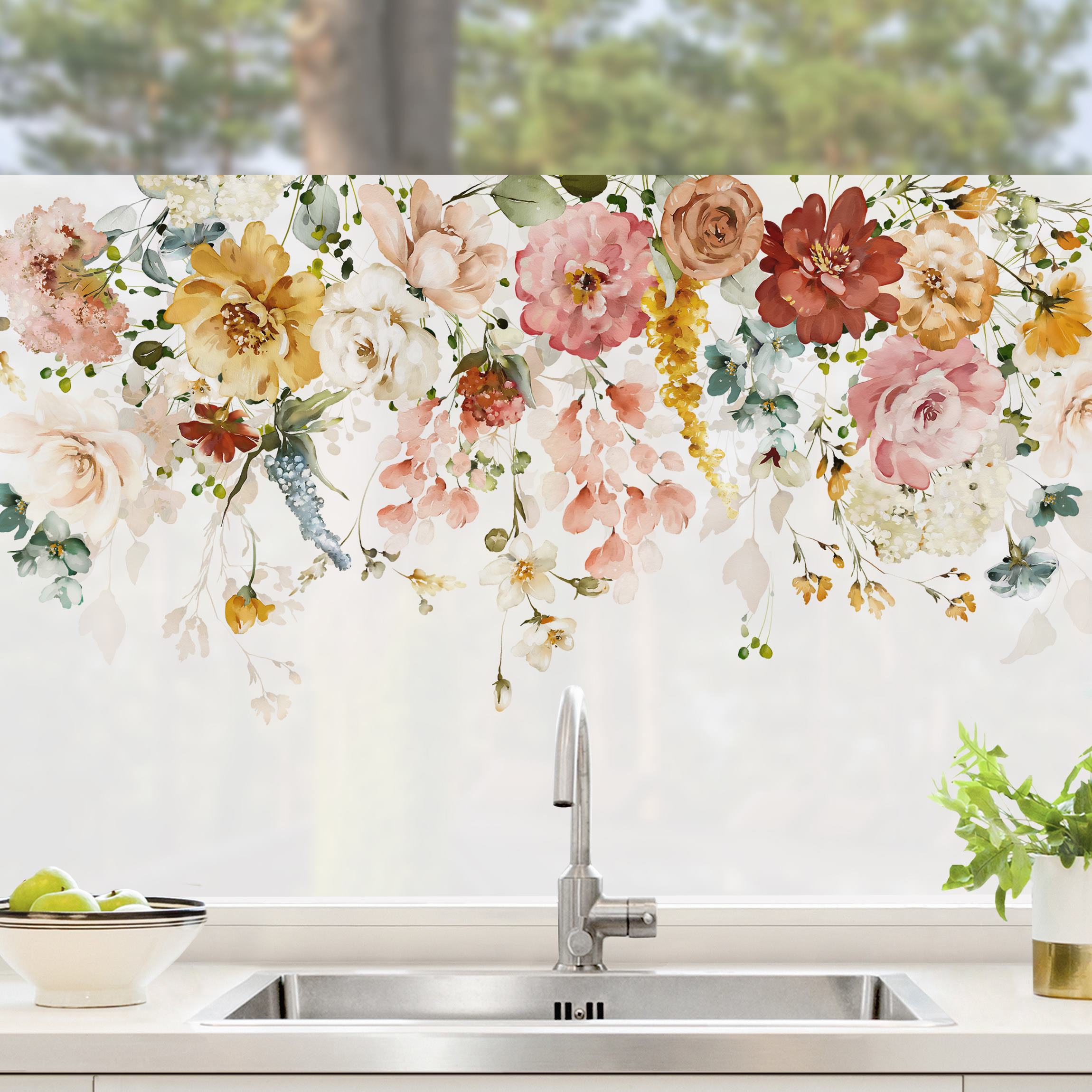 Fensterfolie Aquarell Blütenpracht