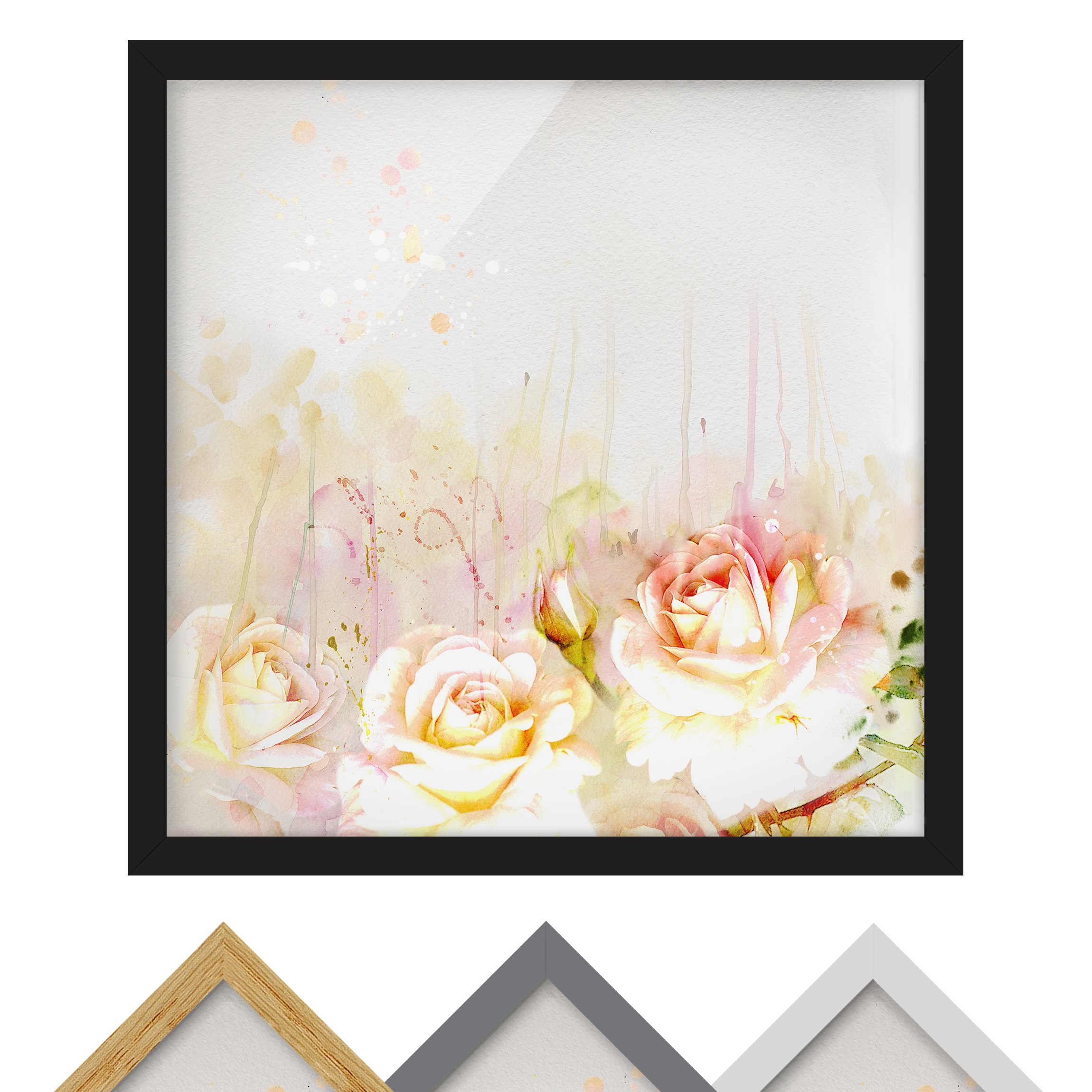 Blumen Bild mit Rahmen Aquarell Blumen Rosen