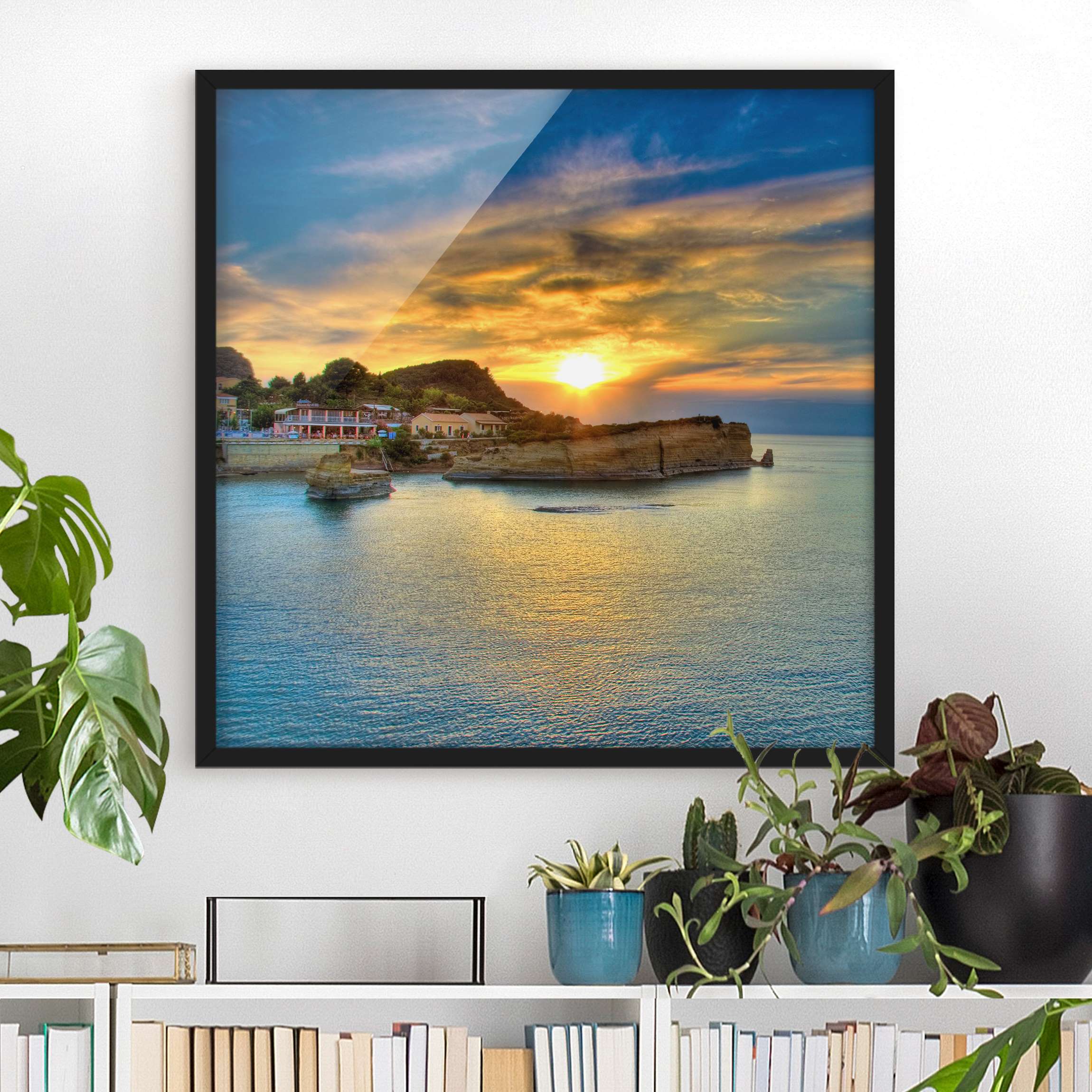 Bild mit Rahmen - Quadrat Sonnenuntergang über Korfu