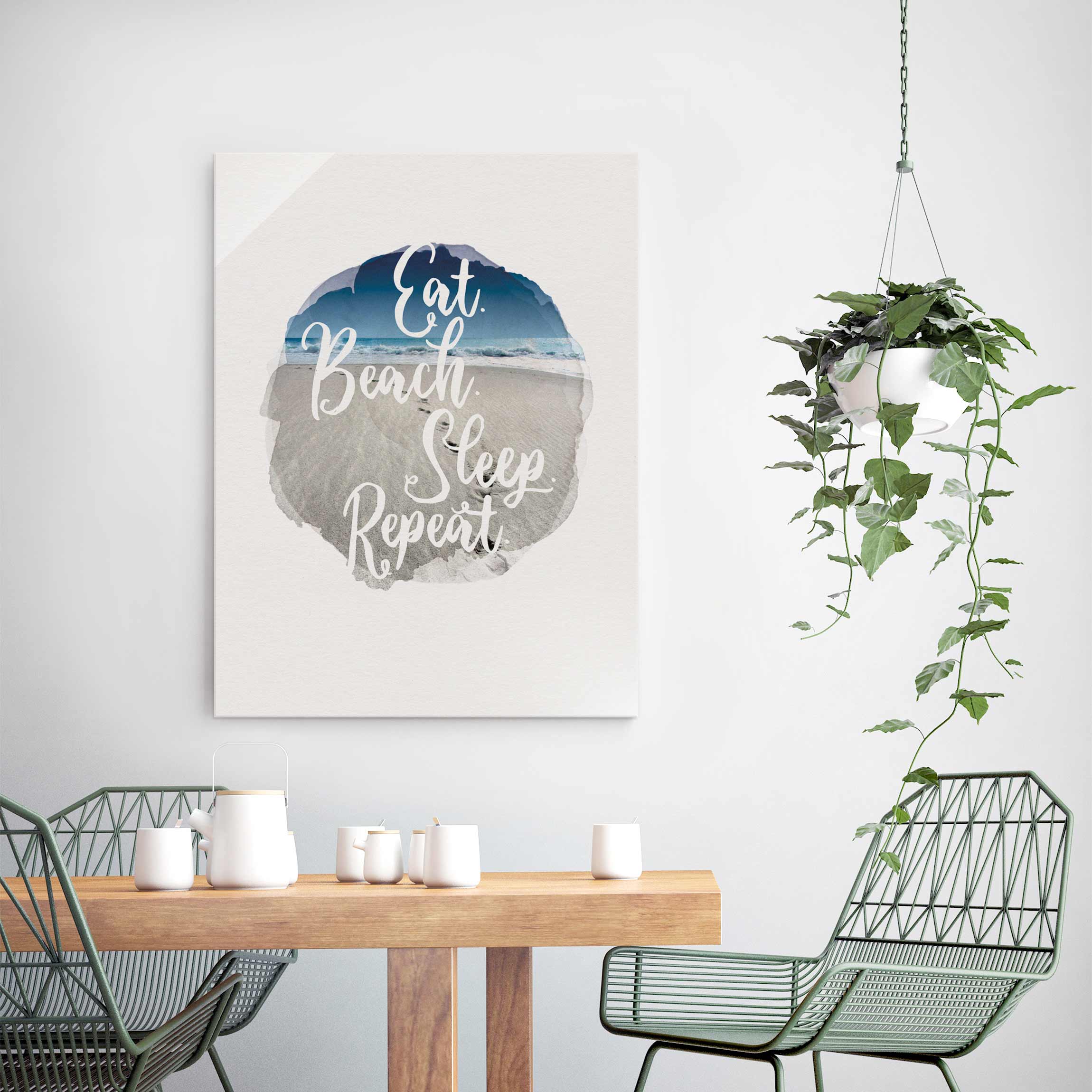 Glasbild Wasserfarben - Eat.Beach.Sleep.Repeat.