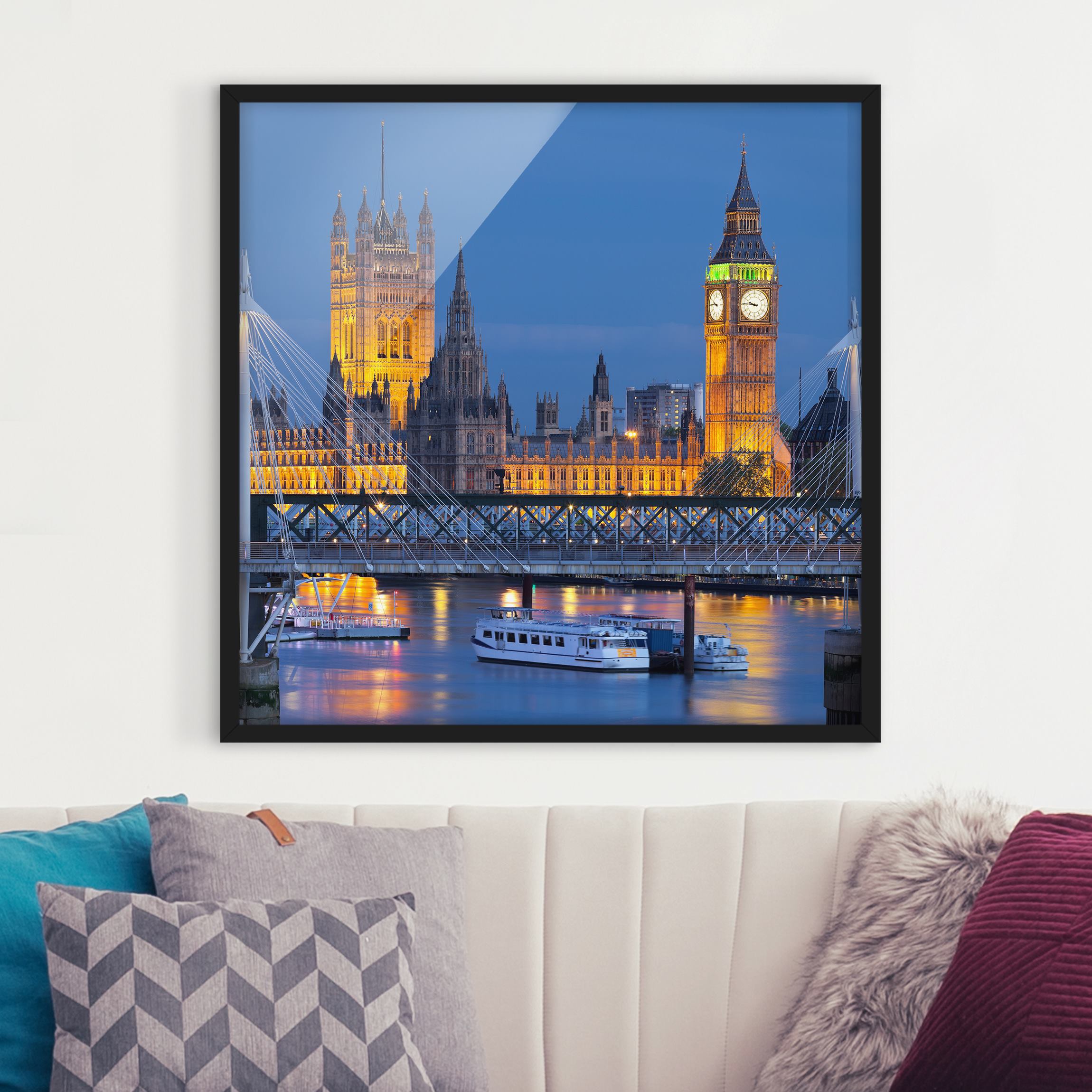Architektur & Skyline Bild mit Rahmen Big Ben und Westminster Palace in London bei Nacht