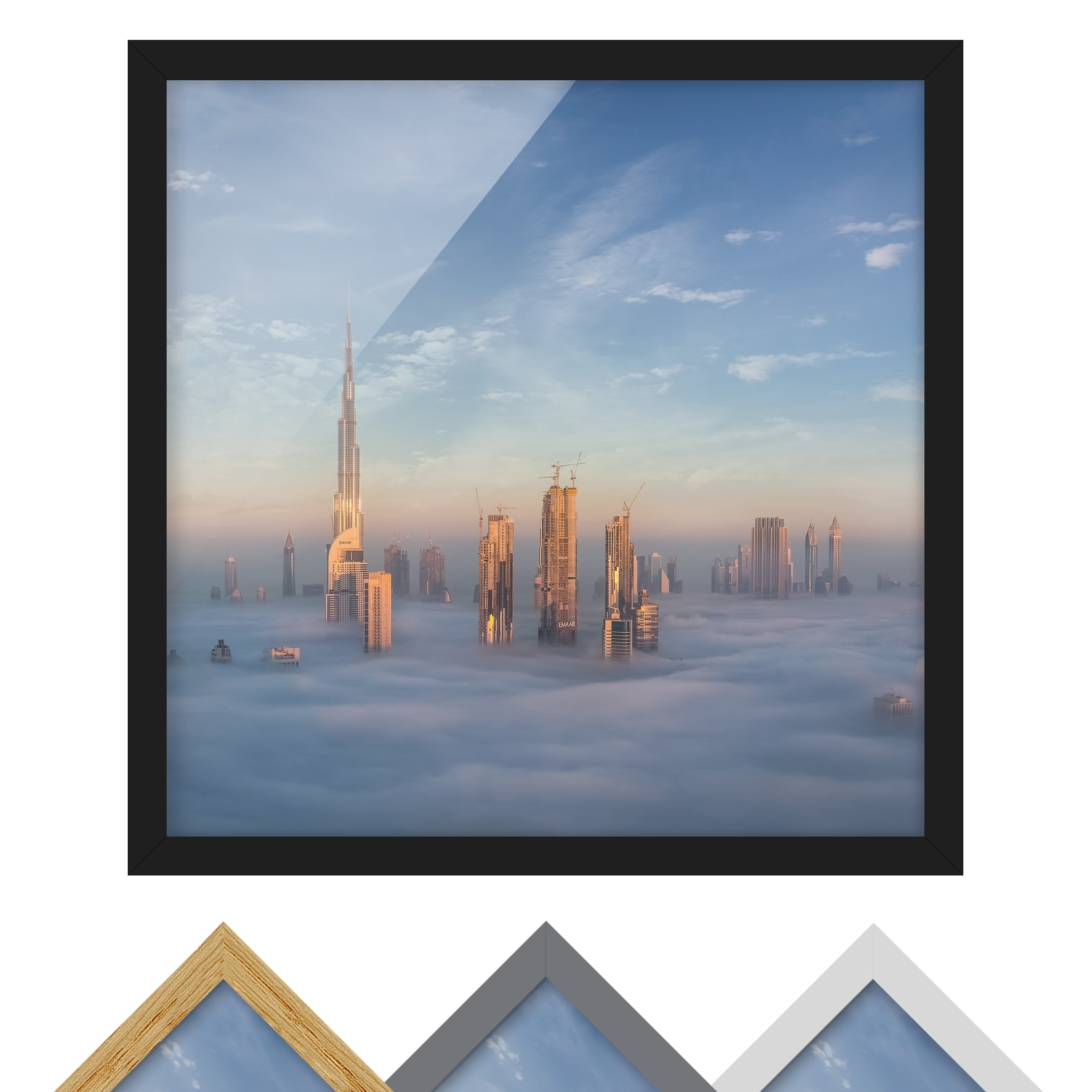 Bild mit Rahmen - Quadrat Dubai über den Wolken