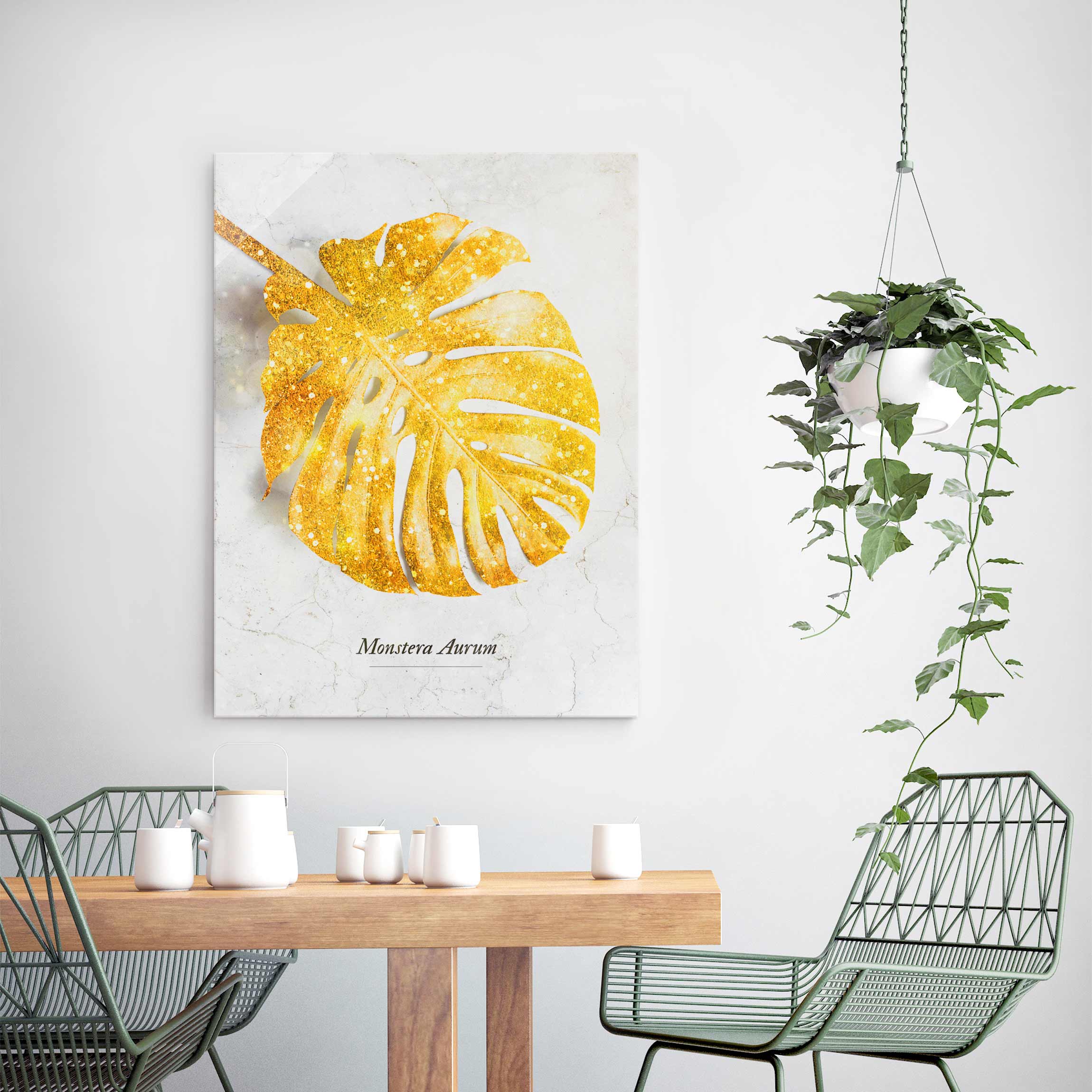Glasbild Gold - Monstera Aurum
