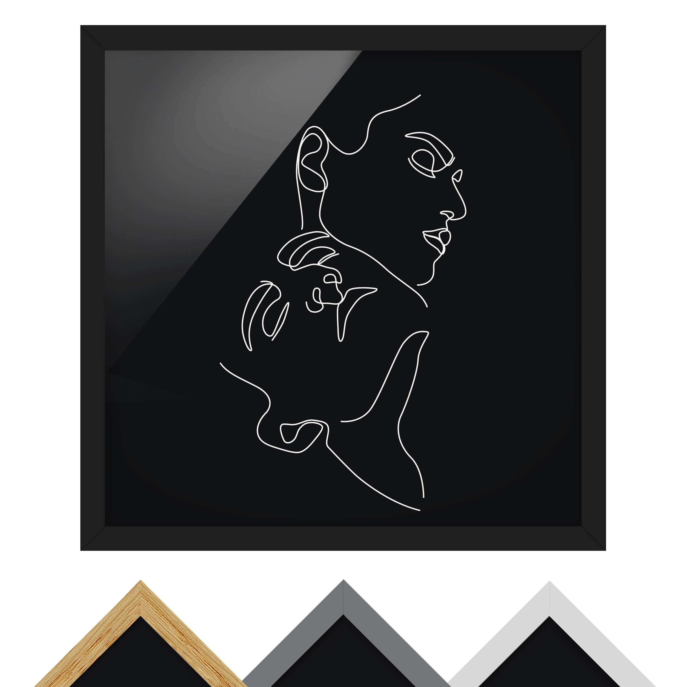 Bild mit Rahmen Line Art Frauen Gesichter Schwarz