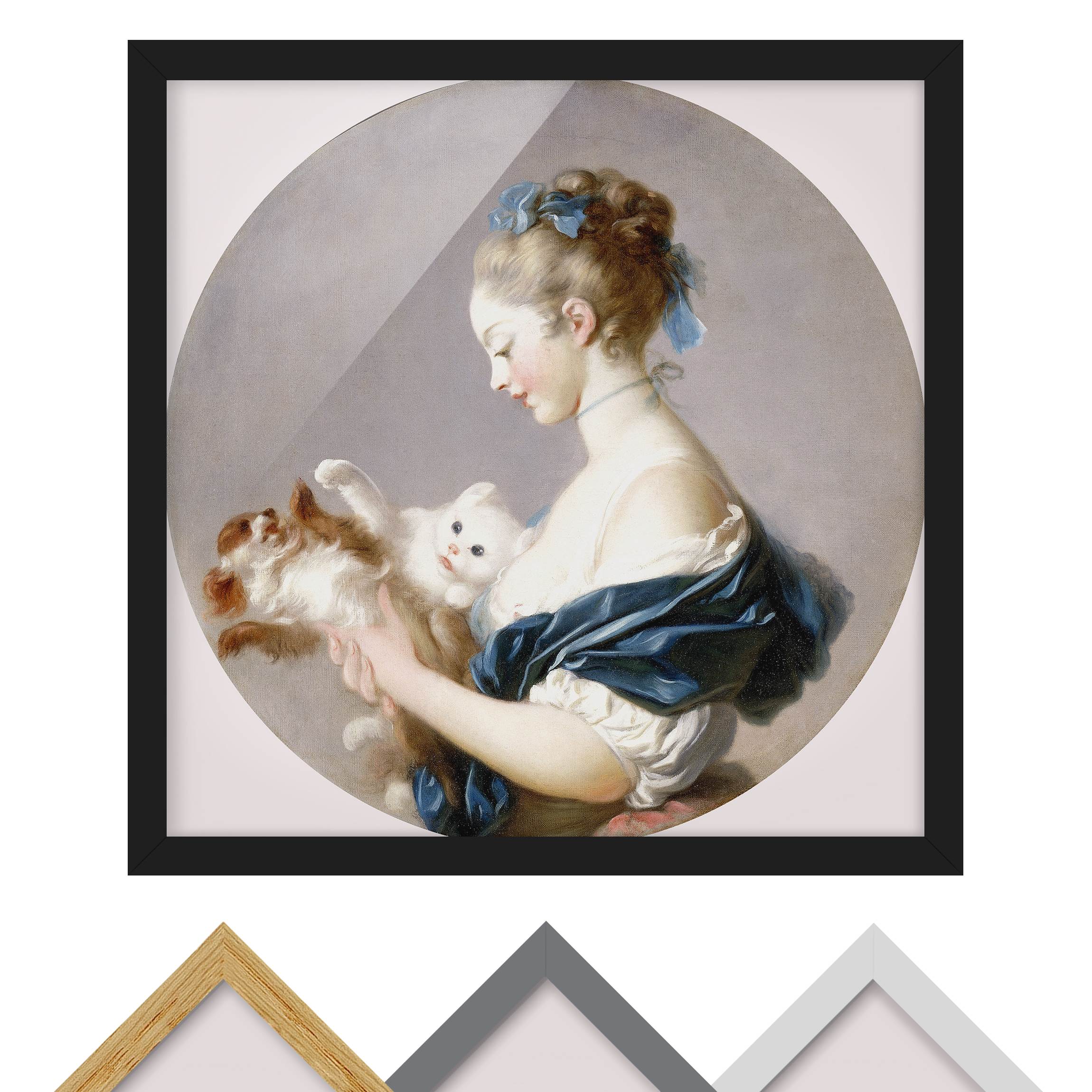 Bild mit Rahmen - Quadrat Jean Honoré Fragonard - Mädchen mit Hund