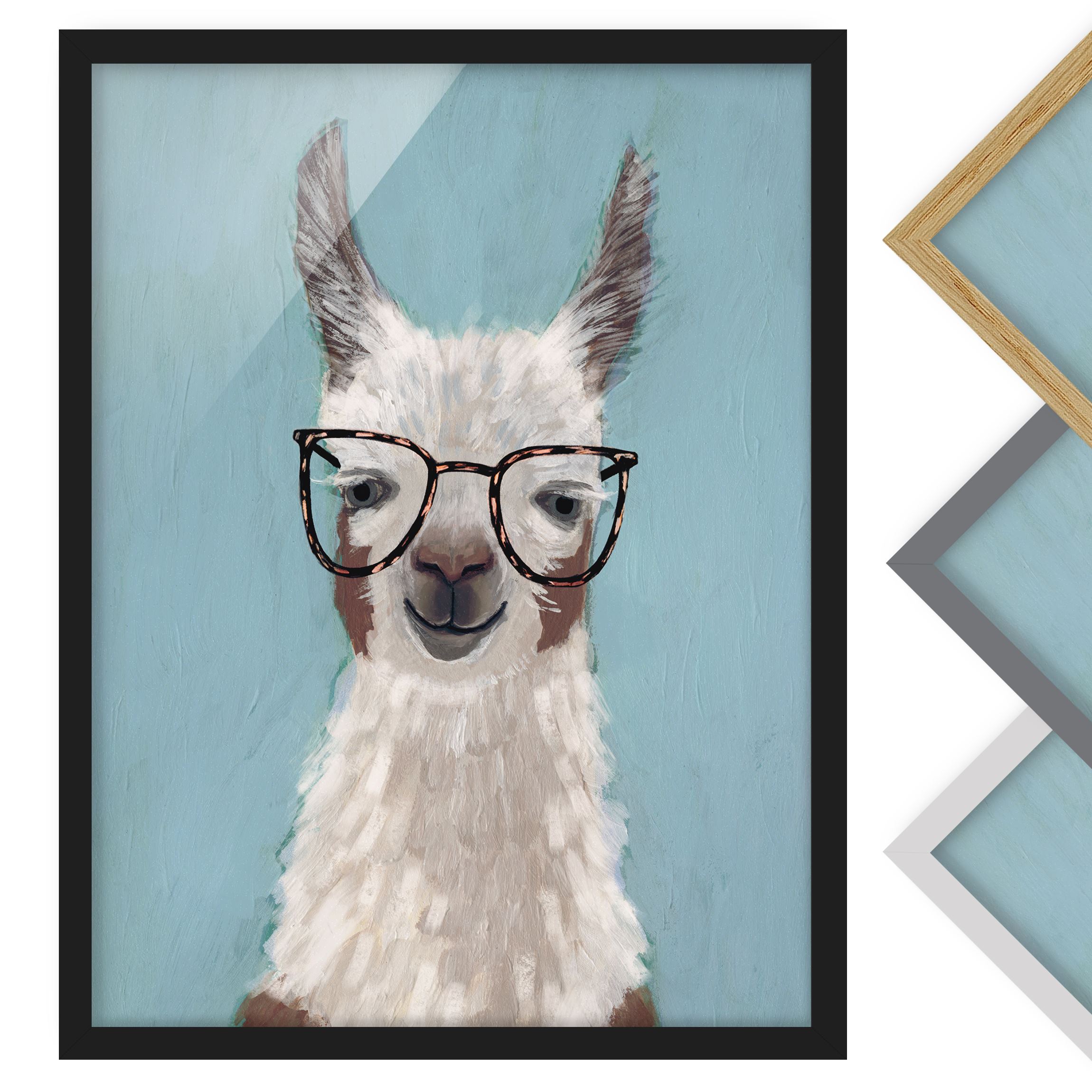 Bild mit Rahmen - Hochformat Lama mit Brille II