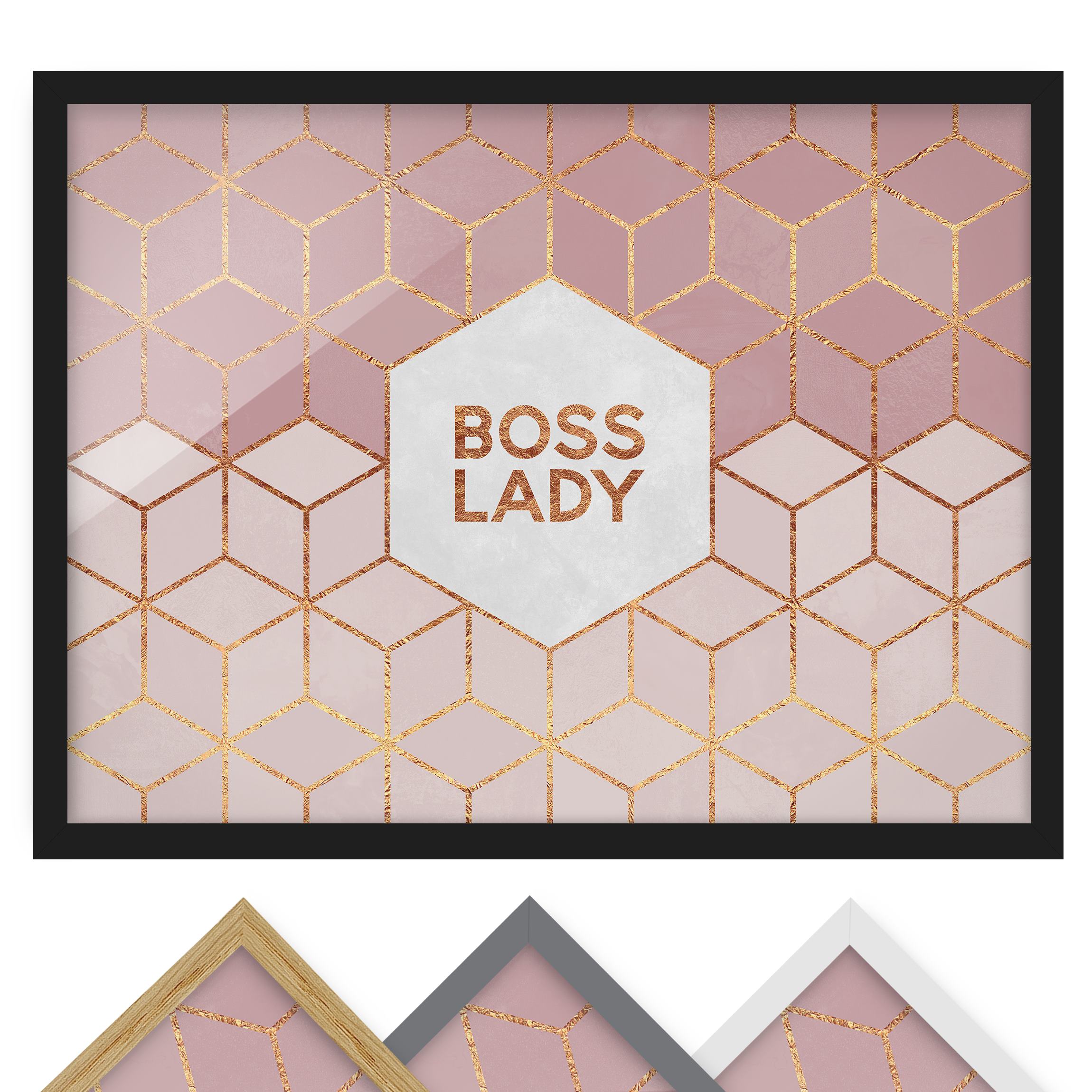 Bild mit Rahmen - Querformat Boss Lady Sechsecke Rosa