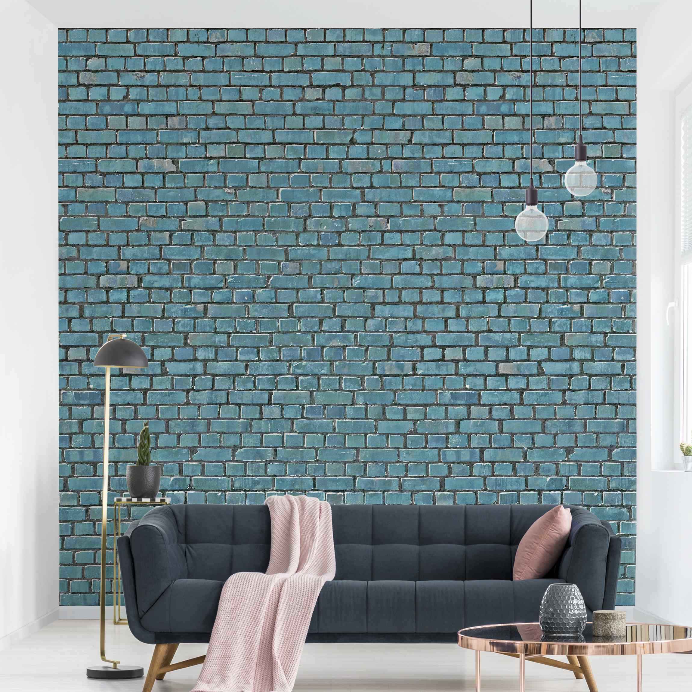 Fototapete Backstein Ziegeltapete Türkis Blau