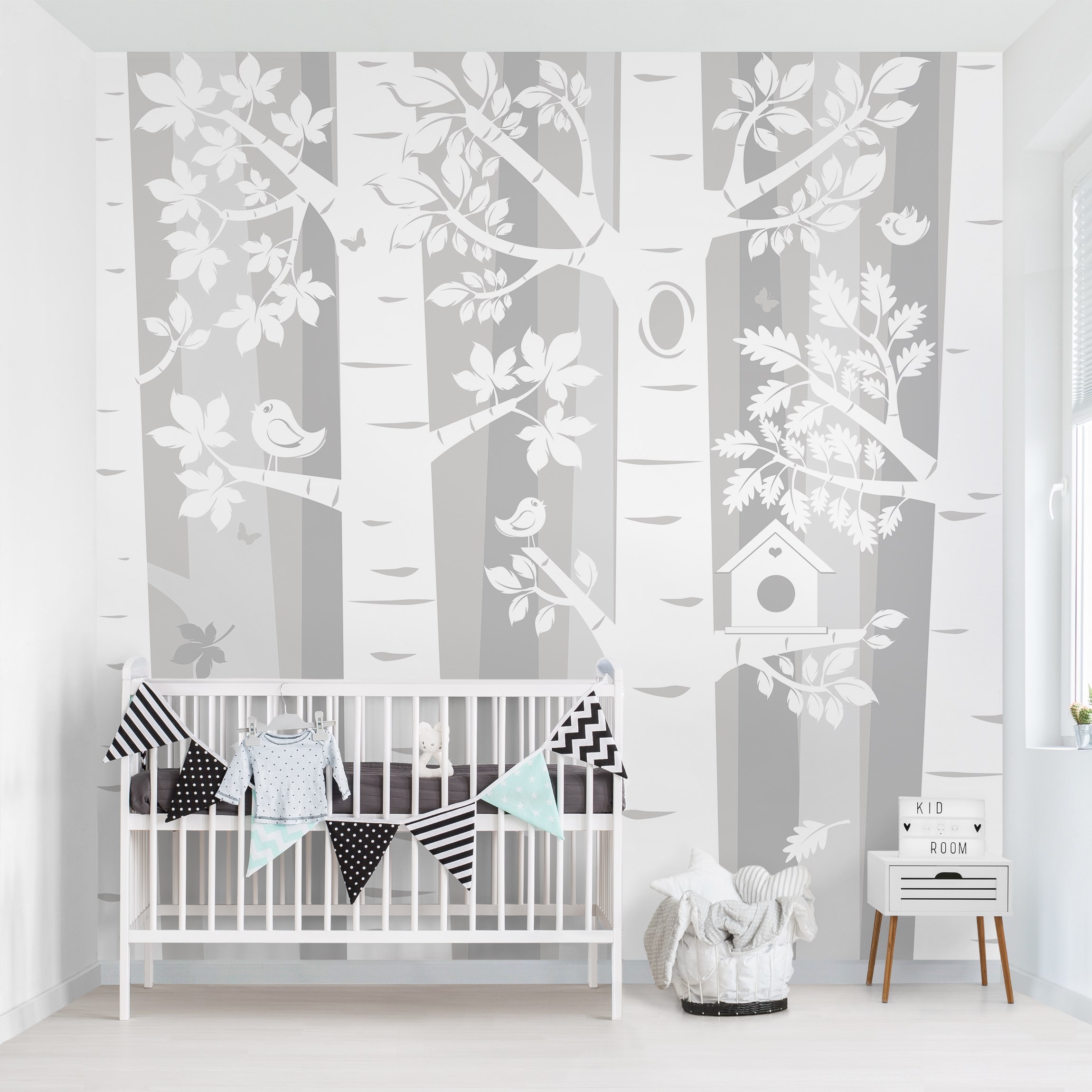 Fototapete Kinderzimmer Bäume im Wald Grau