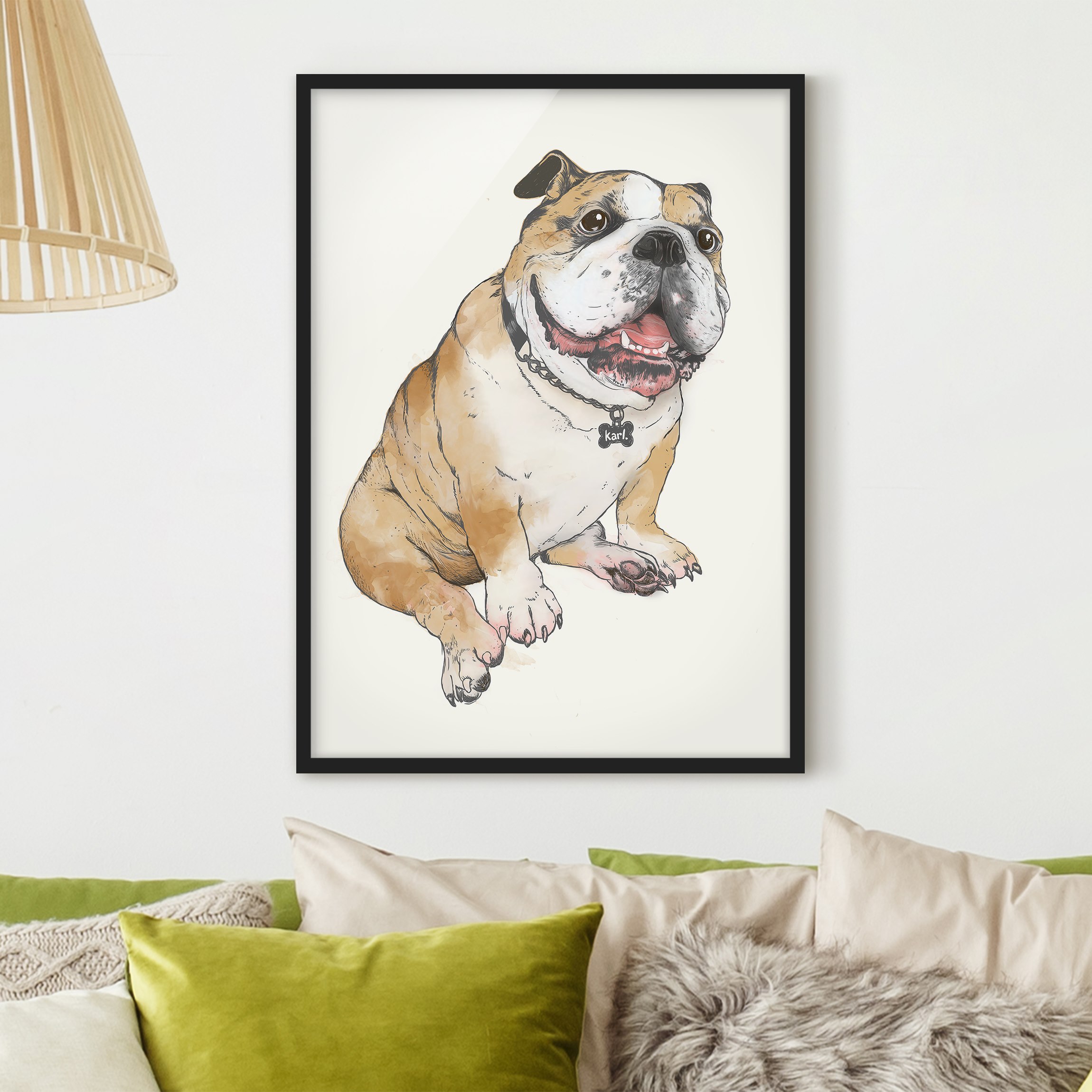 Gerahmtes Bild Illustration Hund Bulldogge Malerei