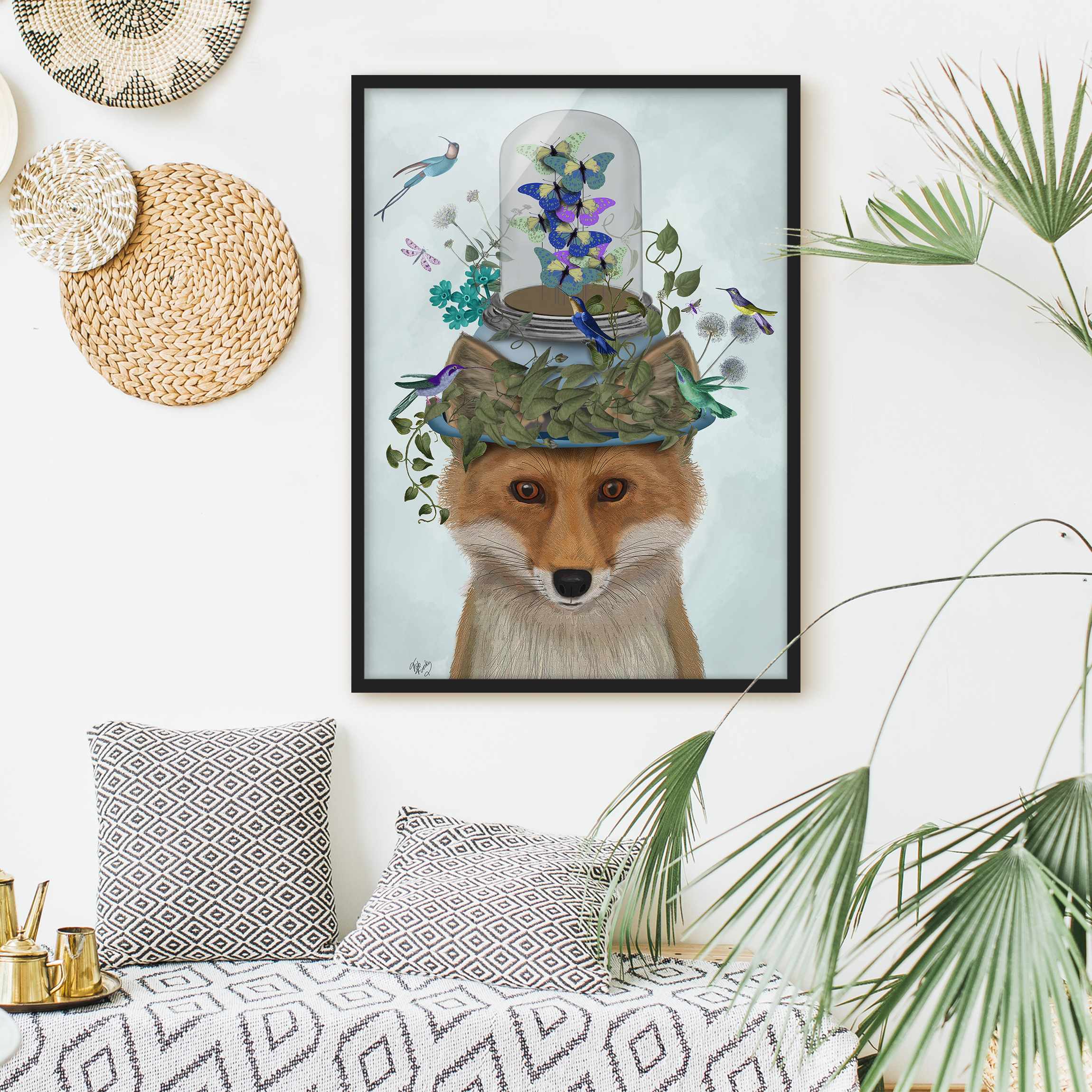Bild mit Rahmen - Hochformat Fuchs mit Schmetterlingshut
