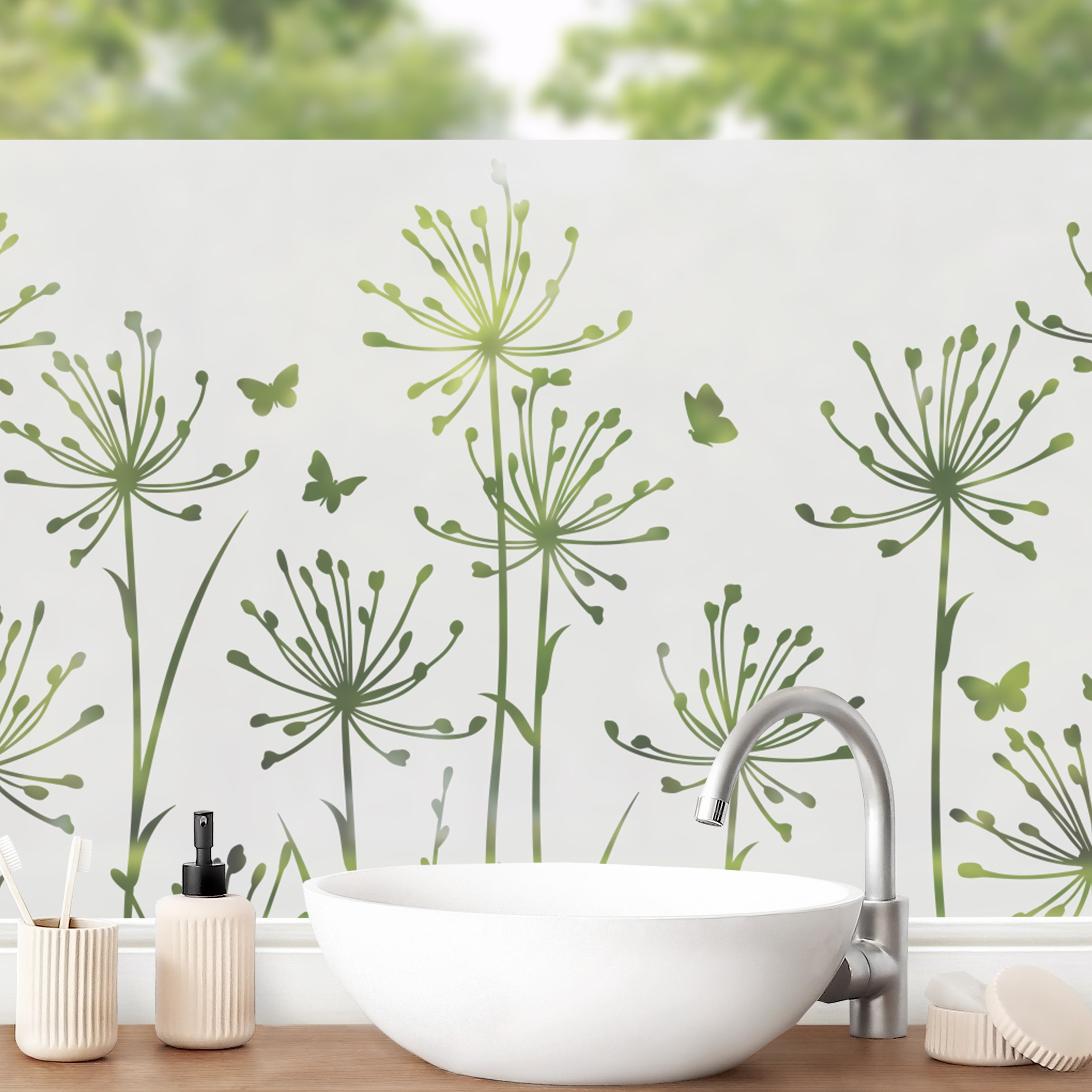 Fensterfolie Blütenwiese mit Schmetterlingen II