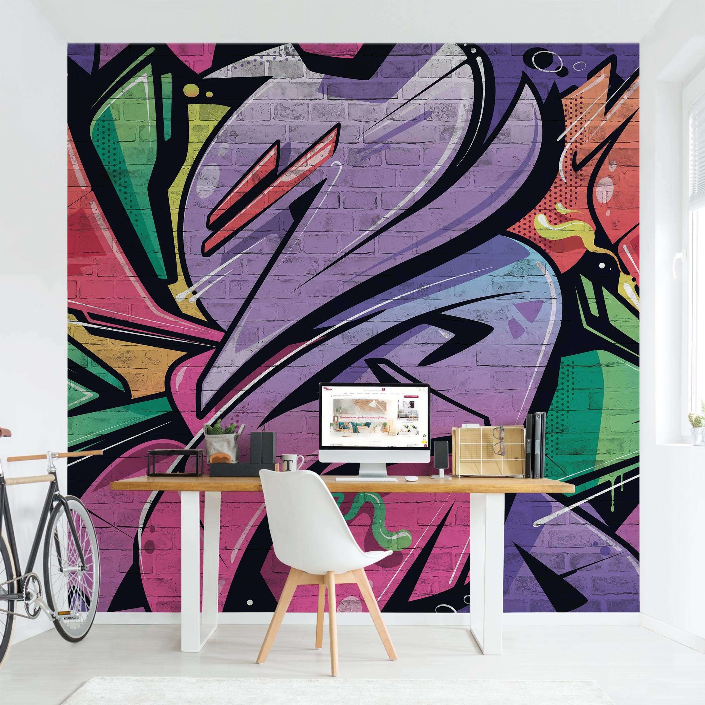 Fototapete Bunte Graffiti Backsteinwand